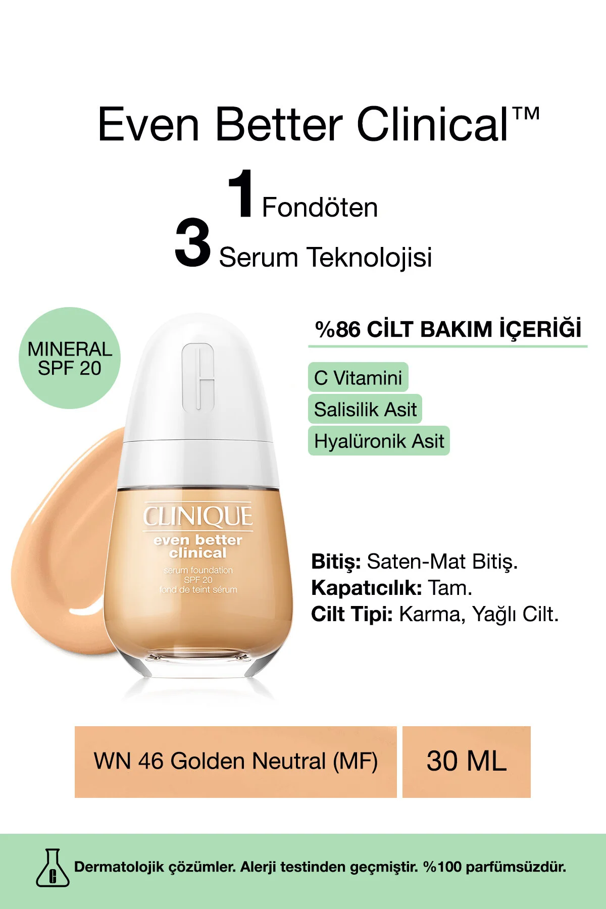 کرم پودر سرمی ایون بتر کلینیکال رنگ طلا  شماره SPF 20 Wn 46  کلینیک Clinique