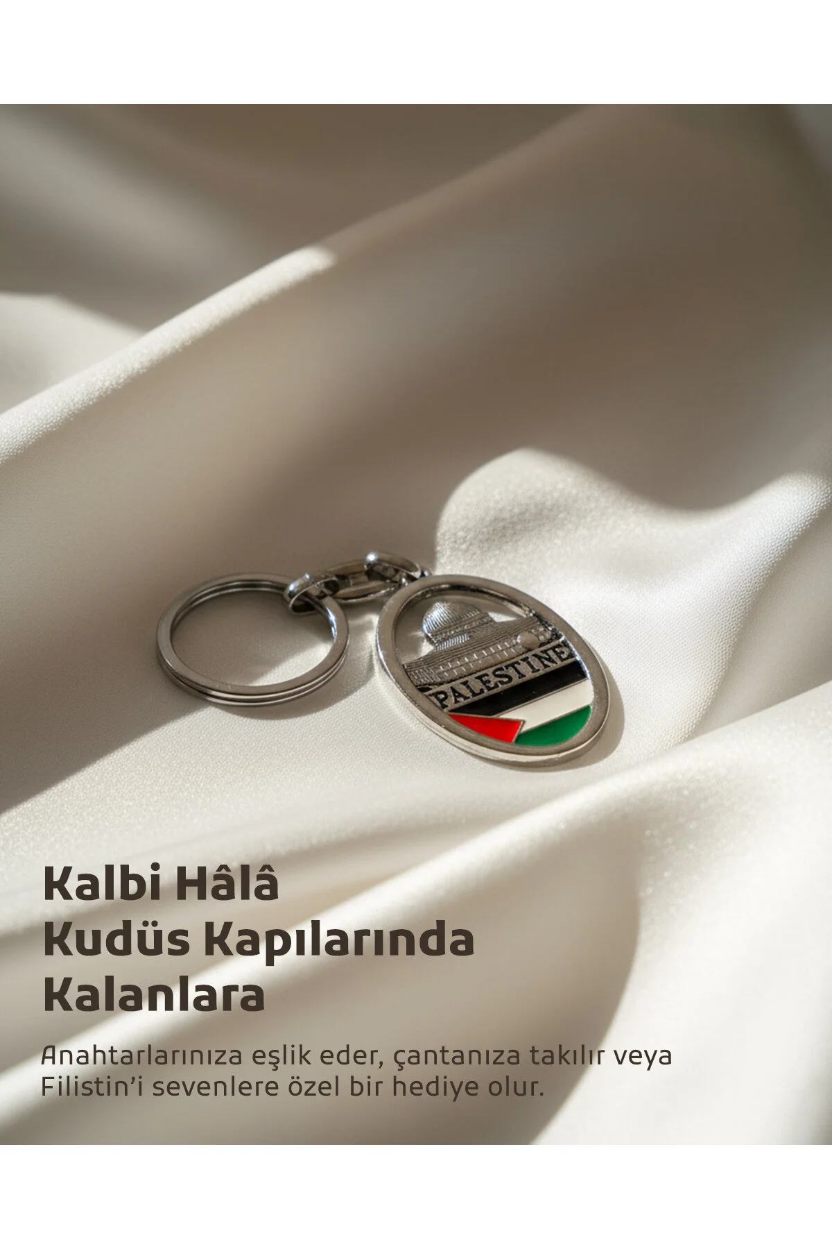 جلیقه کلید پرچم فلسطین و نماد گنبد صخره جاکلیدی رنگ نقره ای 1 تکه یونیسکس Zaytoon