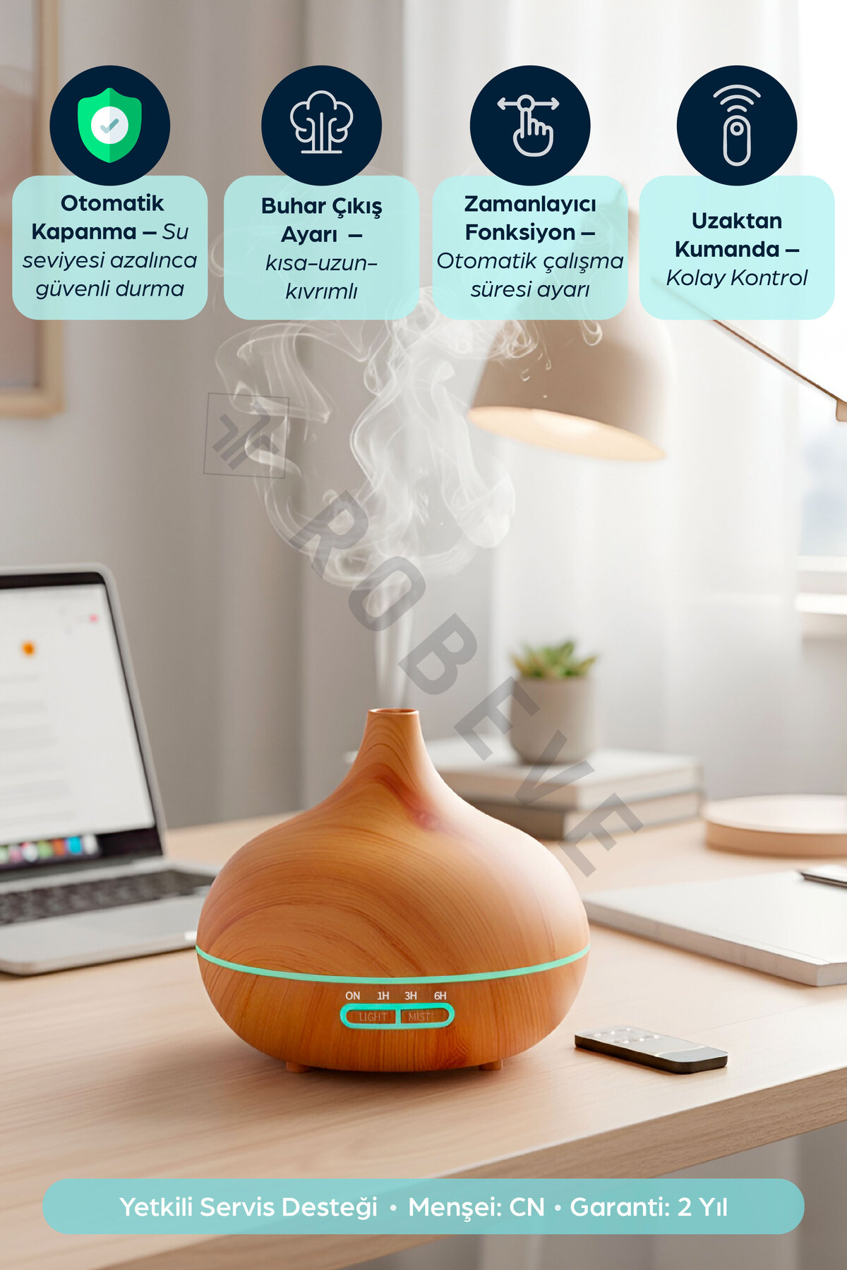 دستگاه بخور بخار 550 میلی لیتری پخش عطر اولتراسونیک تایمر مرطوب کننده اتاق با نور ROBEVE - ROBEVE - دستگاه بخور