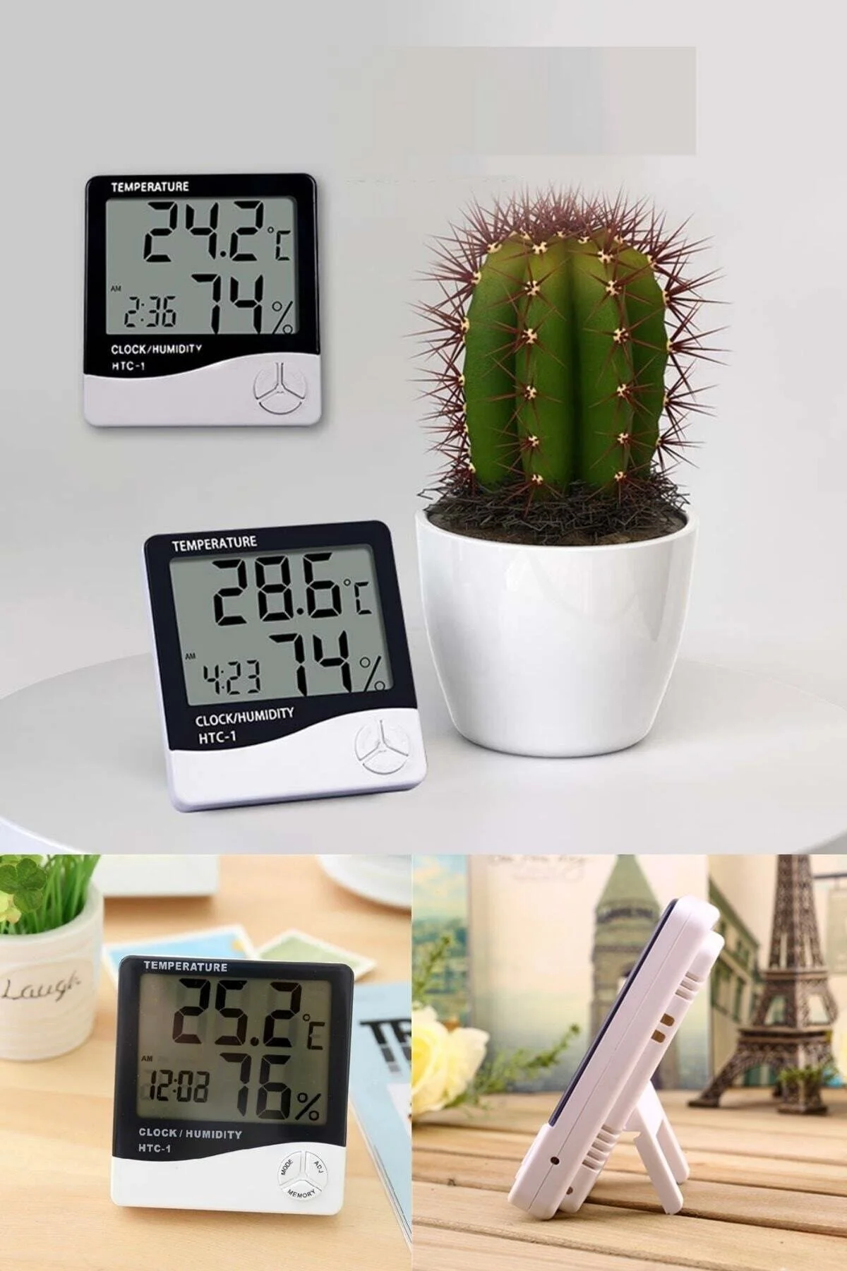 ترموستات اتاق صفحه نمایش دیجیتال کاربردی بی سیم اتاقی LCD با پایه نمایشگر که دما رطوبت و زمان را نشان می دهد Yu Su Tools