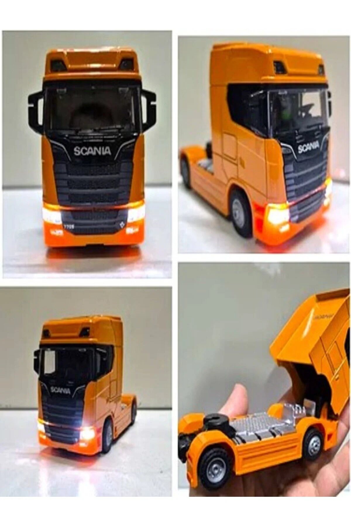 ماشین اسباب بازی نارنجی اصطکاک با باتری نور و صدا چک فلزی DROP TRUCK CUP TOWER JS1081 SUDESA OYUNCAK
