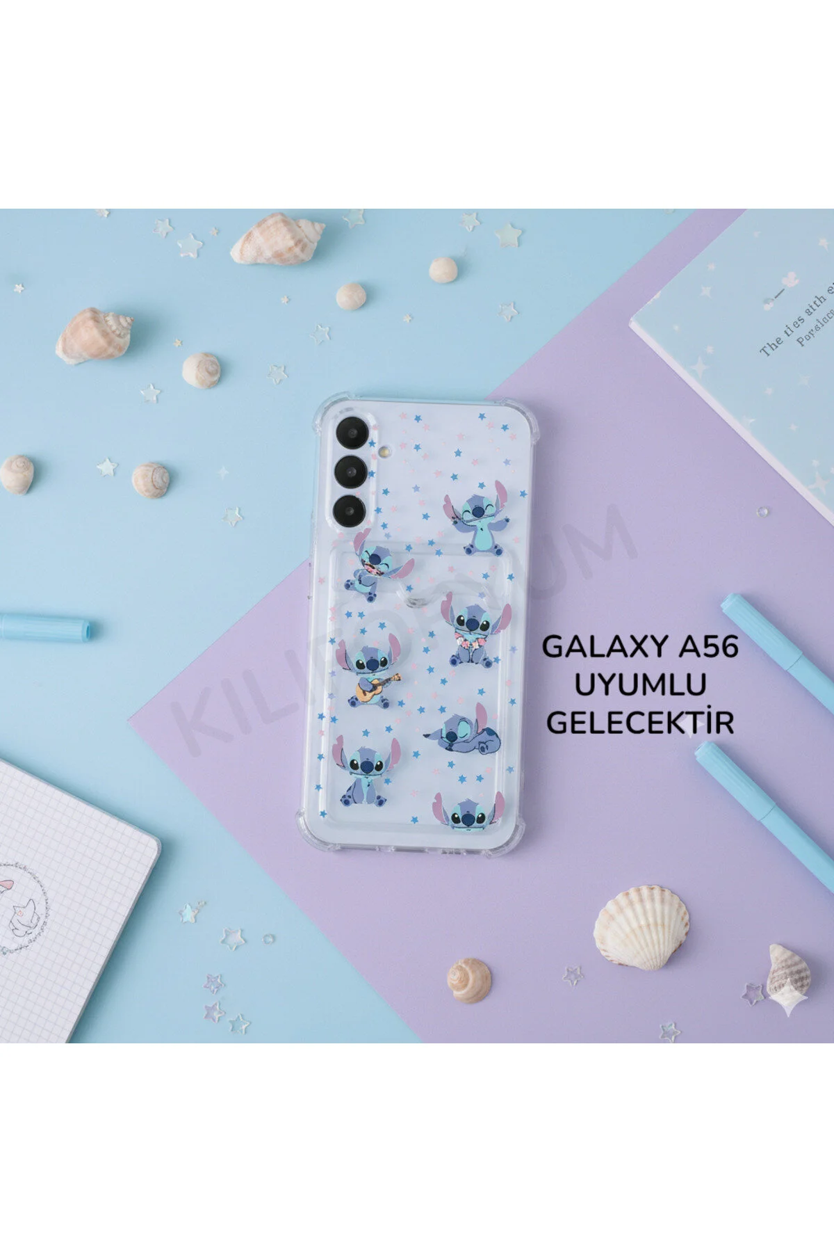 کاور و قاب گلکسی A56 سامسونگ با محافظ دوربین نگهدارنده کارت گوشه طرح دار شفاف G CARD Kılıforyum