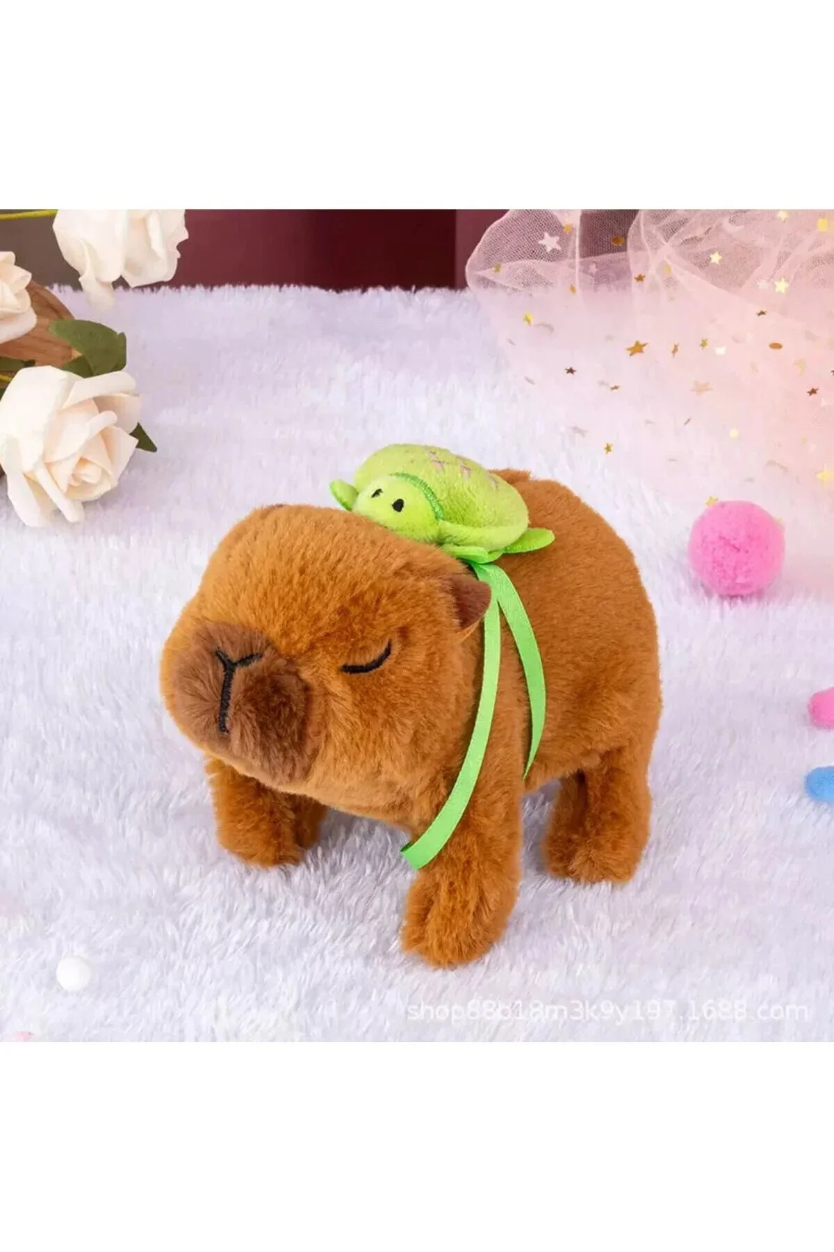 اسباب بازی های پشمی کاپیبارای قهوه ای ناز در حال راه رفتن و پریدن 16X15 سانتی متر RAHA TOYS