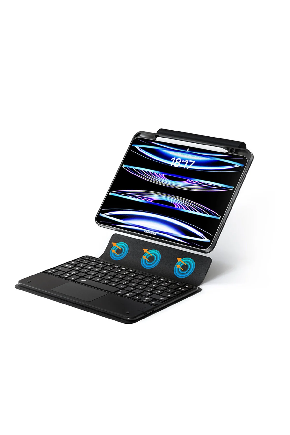 کاور تبلت قاب متصل به بلوتوث حاشیه ای سازگار با IPAD PRO 13 M5 پایه و صفحه کلید مشکی Alan Tech