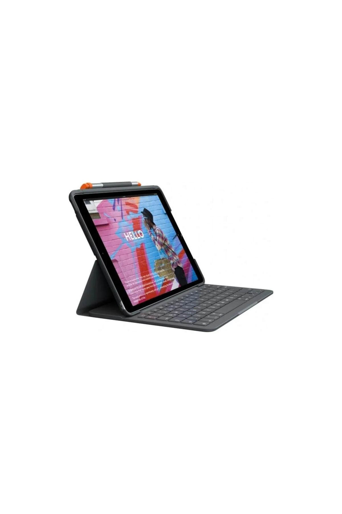 کاور تبلت قاب باریک فولیو با صفحه کلید سازگار IPAD 10.2 اینچی نسل هفتم و هشتم خاکستری logitech