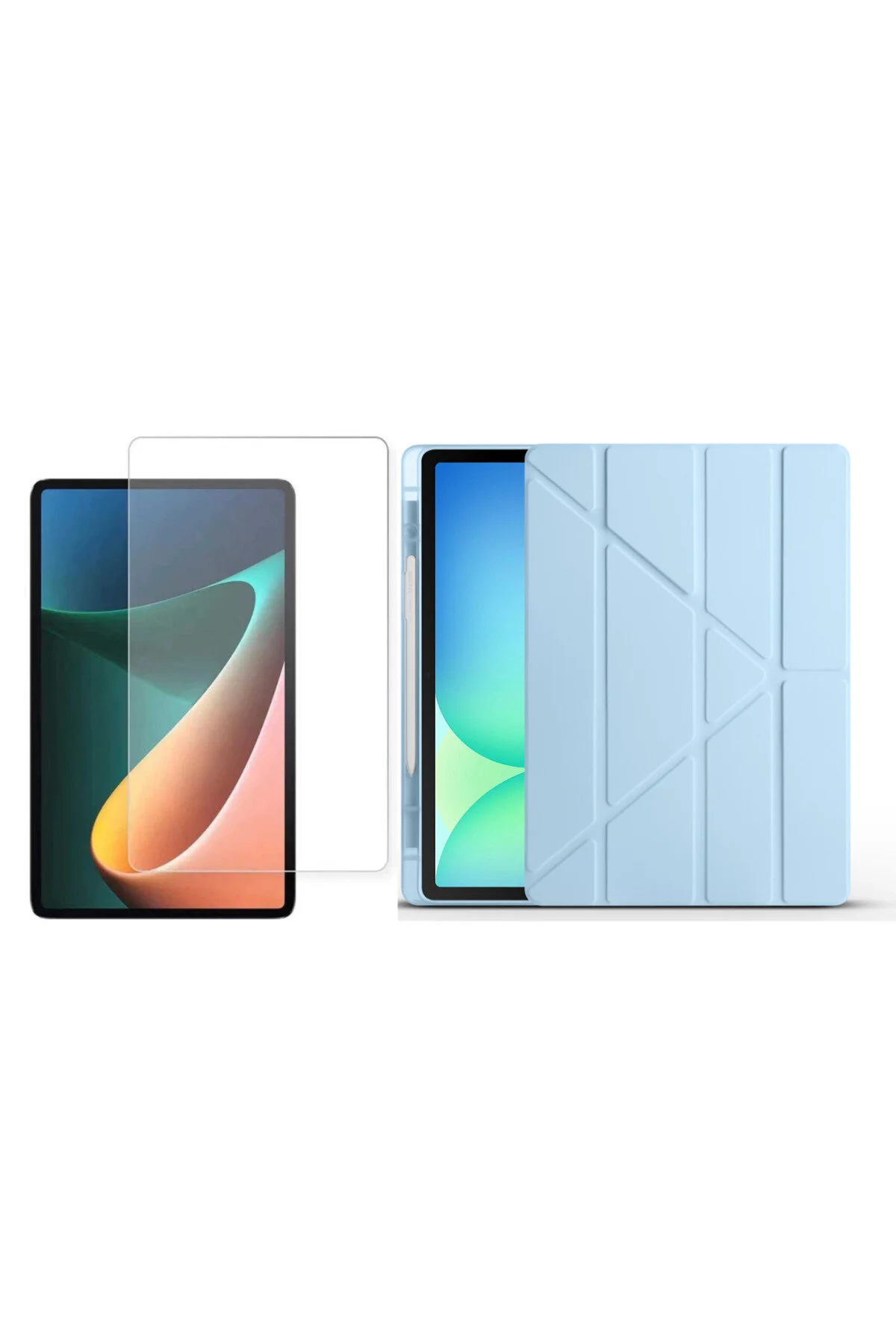 کاور تبلت APPLE IPAD نسل 11 قاب پایه تاشو ZORE TRI با محفظه قلم آبی + شیشه ای tekno grup