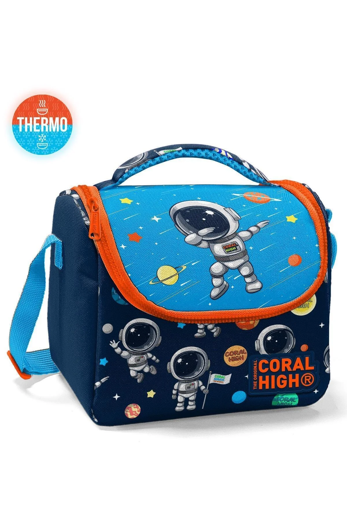 کیف مدرسه ست پسرانه 4 تکه طرحدار فضانورد آبی نیروی دریایی Coral High