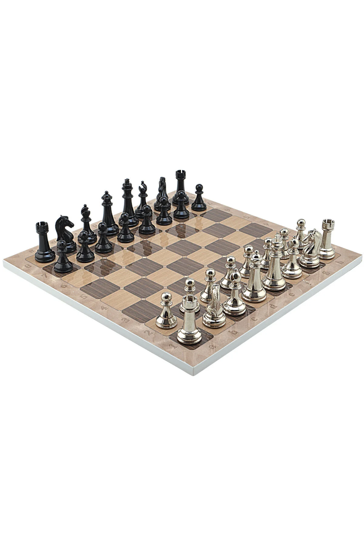 شطرنج GIFTHOME PREMIUM مشکی METAL کلاسیک SET و تخته MDF با الگوی گردوی روستایی 37X3 Gift Home