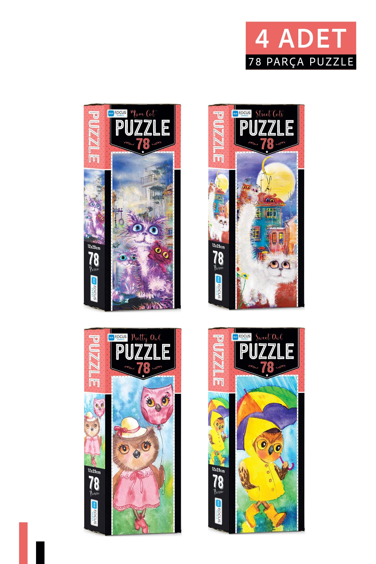 پازل 4 عددی 78 تکه گربه مادر و های خیابانی جغد زیبا شیرین Blue Focus Games