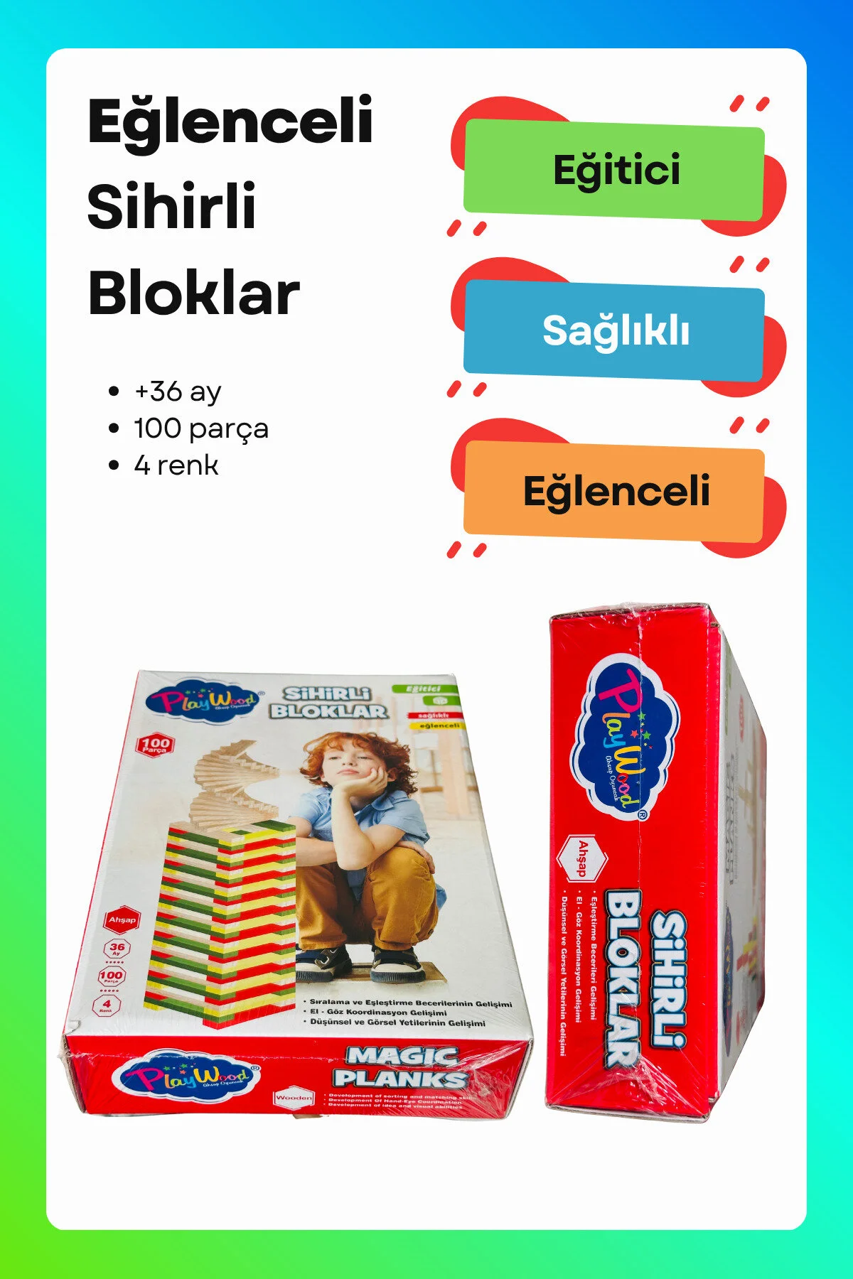 لگو و اسباب بازی های ساخت محور بلوک جادویی | چوبی 100 4 رنگ آموزشی از ترکیه PlayWoods
