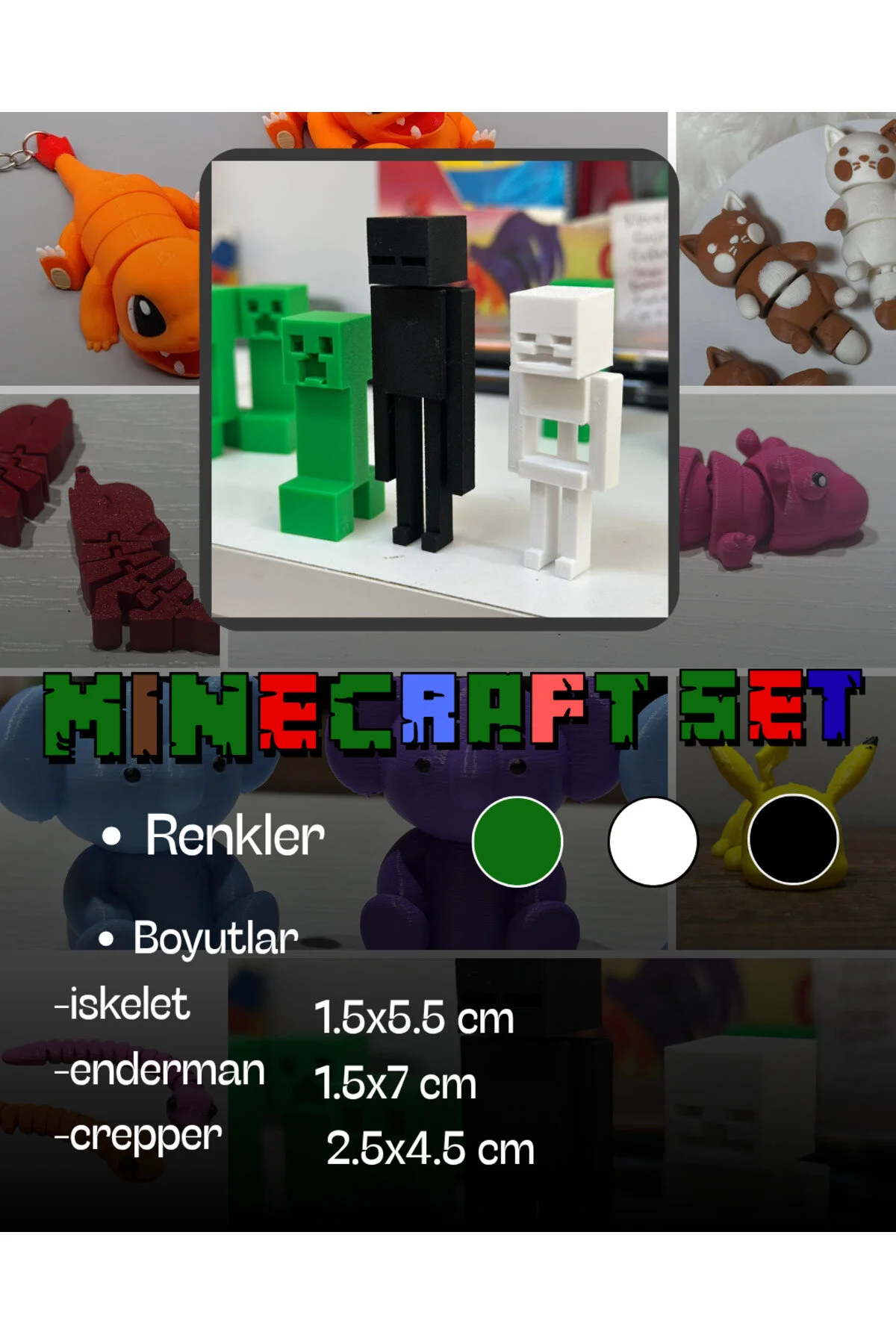 اسباب بازی های فیگور دیگر مجموعه ماینکرافت CREPEER+SKELETON+ENDERMAN اورجینال Mintigur