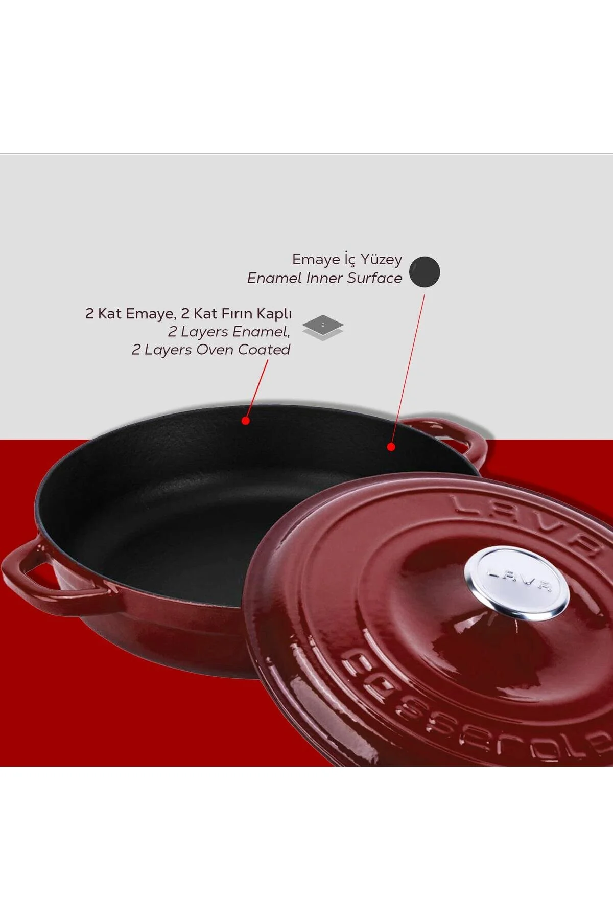 قابلمه قطر گلدان مسطح چند منظوره گرد چدنی سری جدید HERITAGE Ø 28 سانتی متر CLARET RED Lava