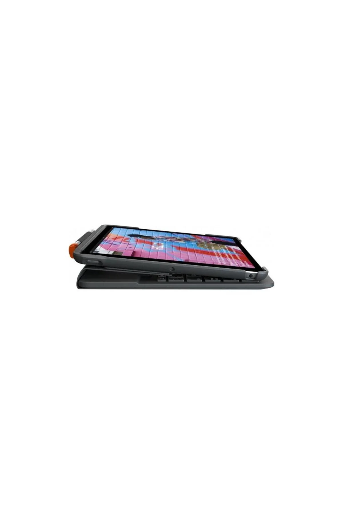 کاور تبلت قاب باریک فولیو با صفحه کلید سازگار IPAD 10.2 اینچی نسل هفتم و هشتم خاکستری logitech