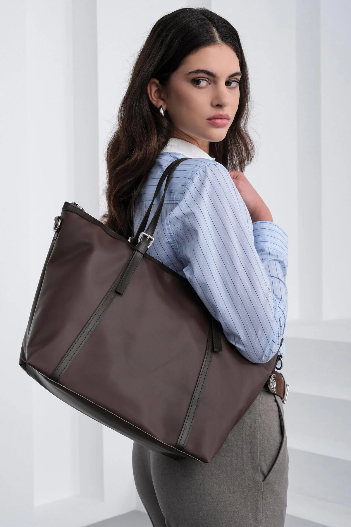 کیف شانه ای آلفی قهوه Shule Bags