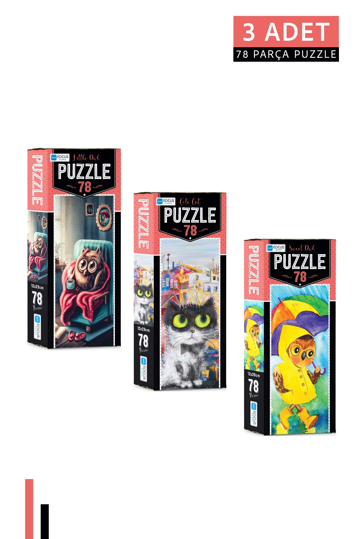 پازل 3 78 PIECE جغد کوچک و گربه ناز شیرین Blue Focus Games