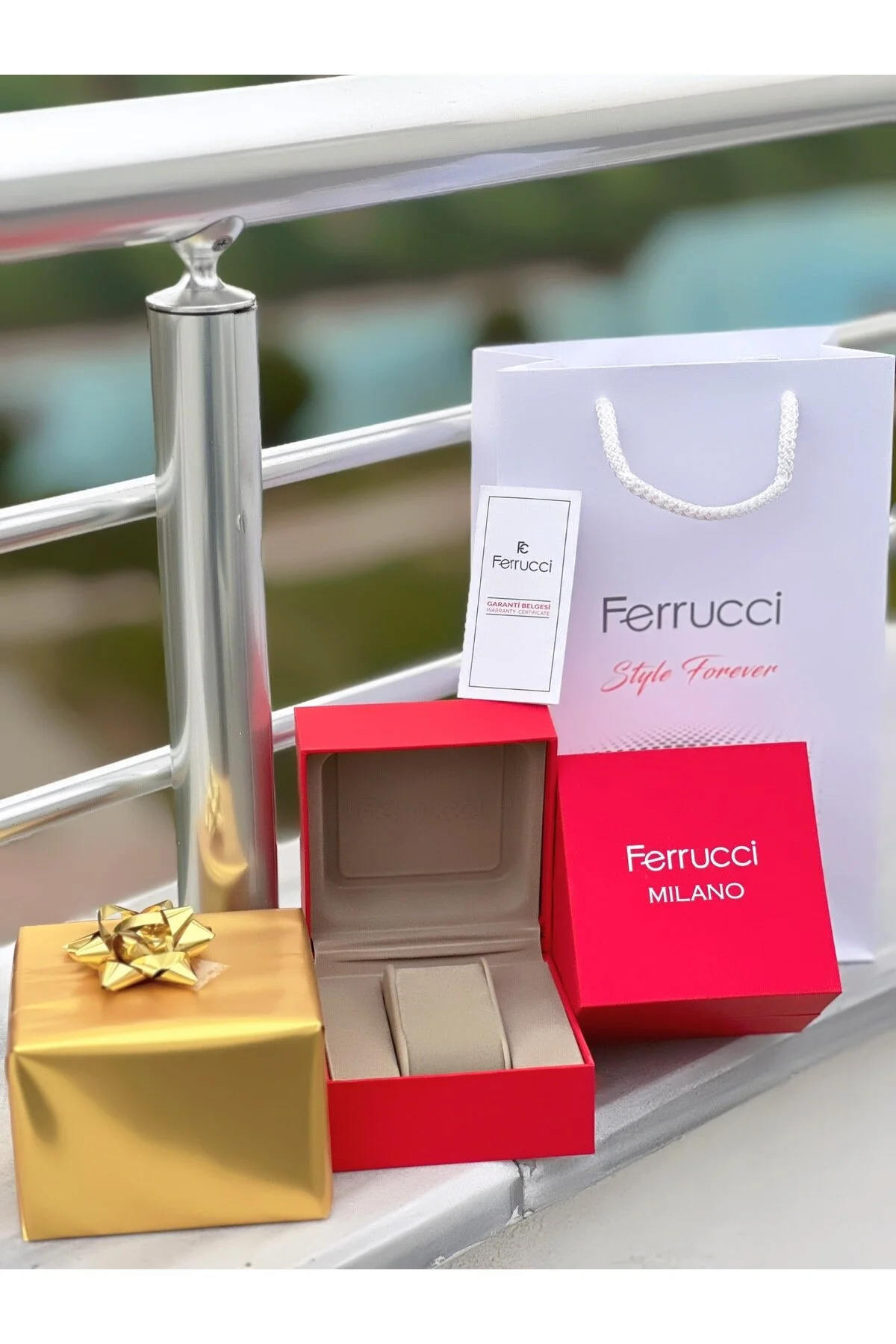 ساعت زنجیر استیل بند ناف مینیمال زنانه 3 خودپرداز ضد آب 2 سال گارانتی + دستبند هدیه Ferrucci