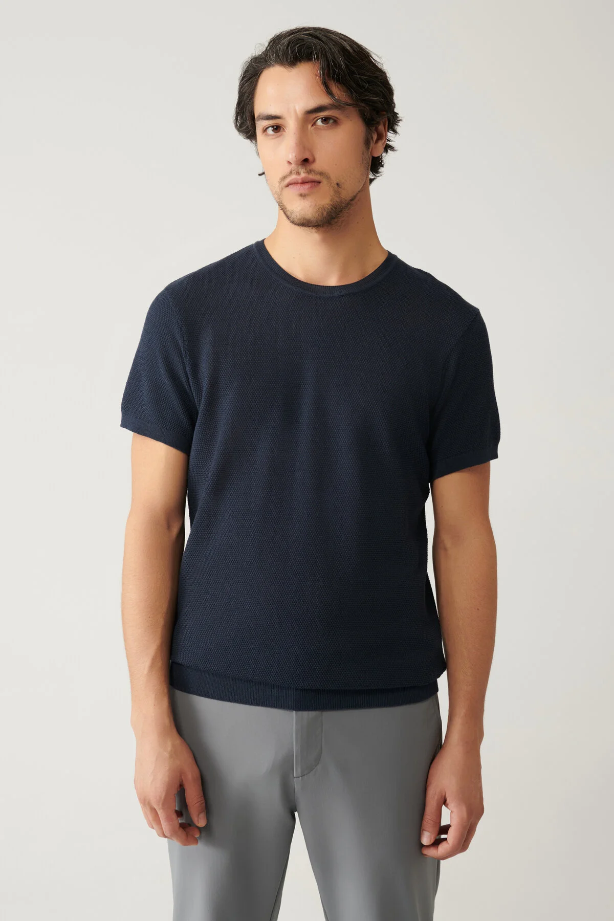 تی شرت آبی مردانه یقه دوچرخه سواری Open Navy Uny Texhed Cotton Thirt آوا Avva