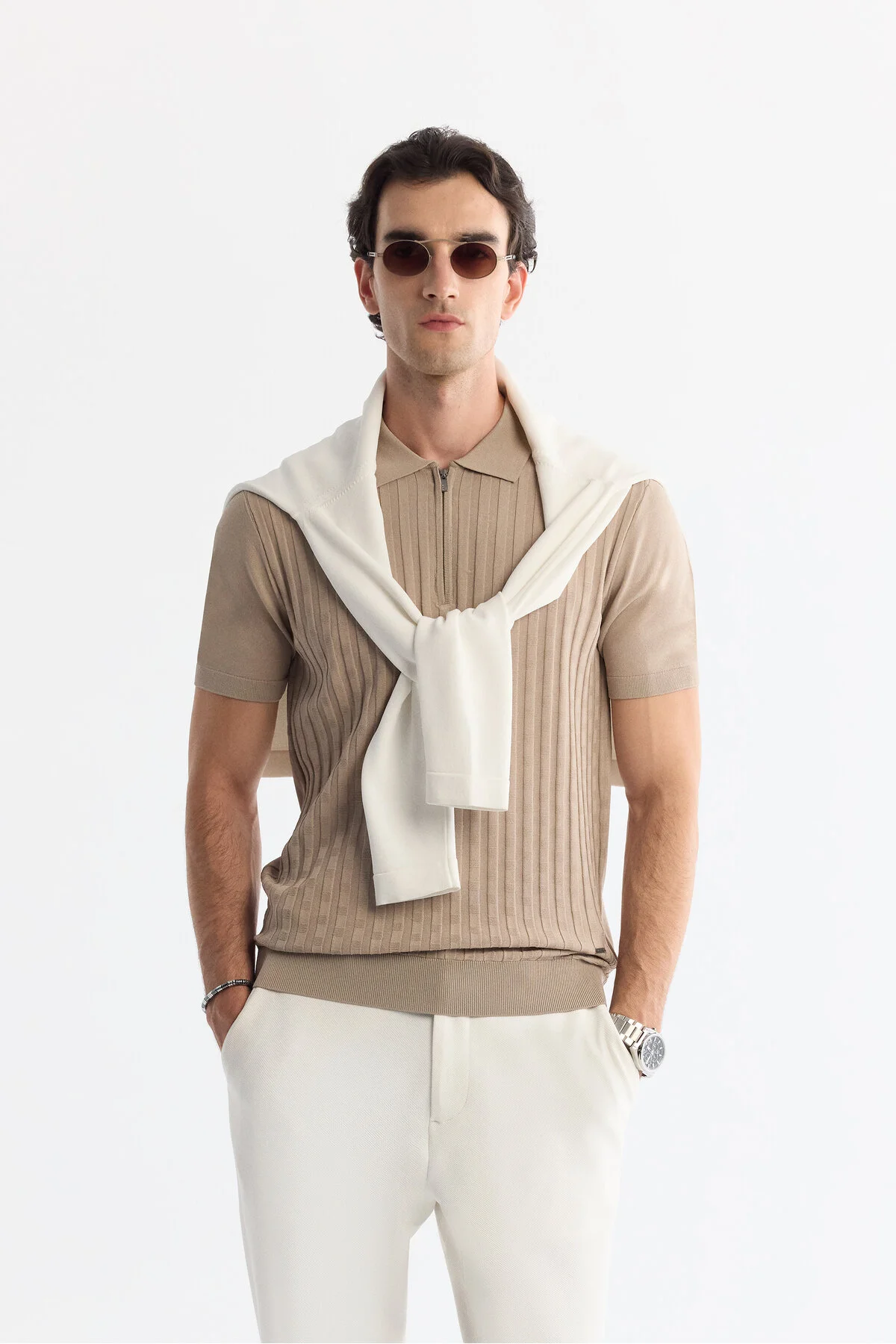 تی شرت چند رنگ مردانه Mink Polo Yaka Zippred Rayon Triko آوا Avva