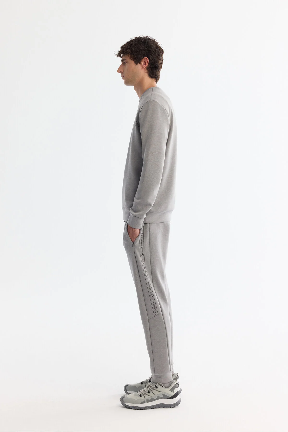 سویشرت خاکستری مردانه یقه دوچرخه طرح دار Elastan Sweatshirt آوا Avva