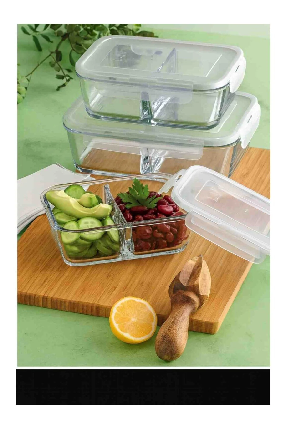 ظرف نگهدارنده FEYZADE FRESCO TWO COMPLY LOCK GLASS CUP با 3 ست درب سفید 1700CC 1120CC 720CC لاو LAV