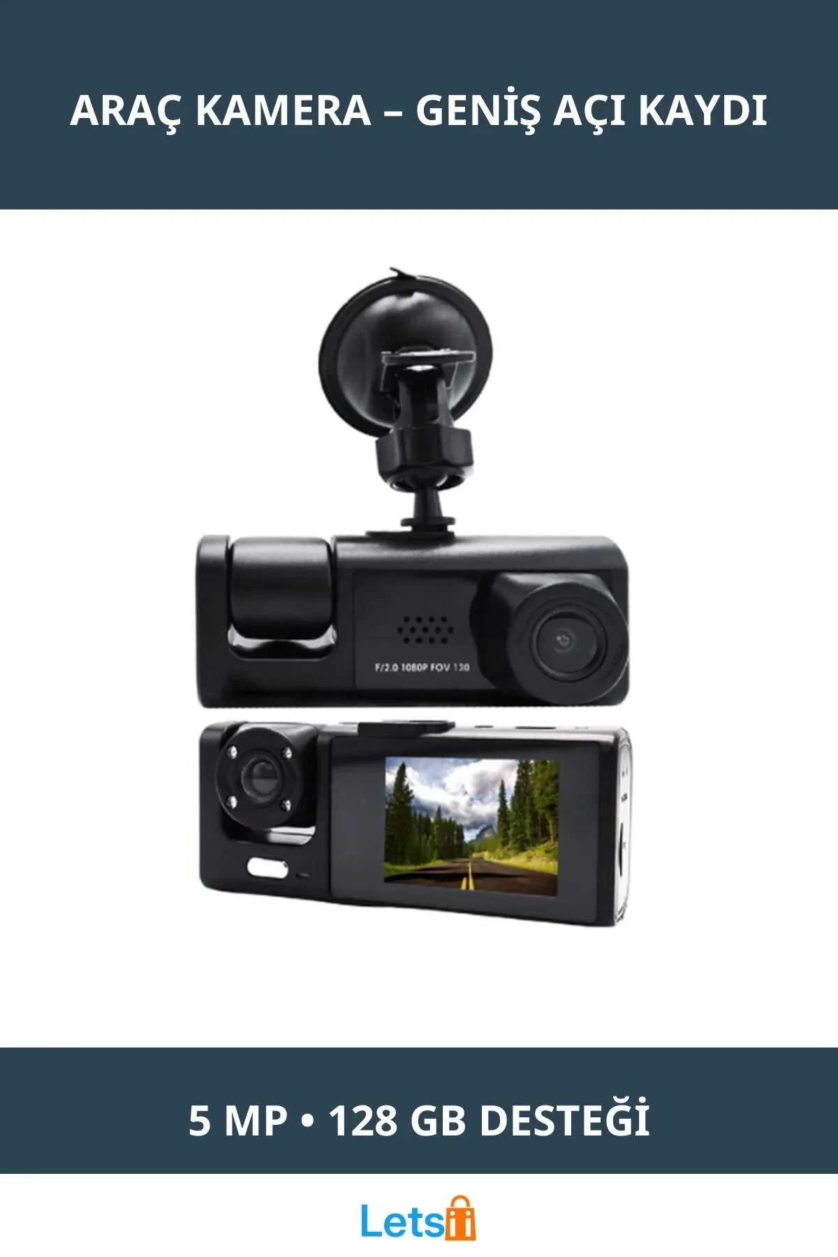 دوربین داشبورد خودرو با لنز واید 170 درجه صفحه نمایش 2.0 اینچی IPS ضبط ویدیو 5.0 مگاپیکسلی Letsii