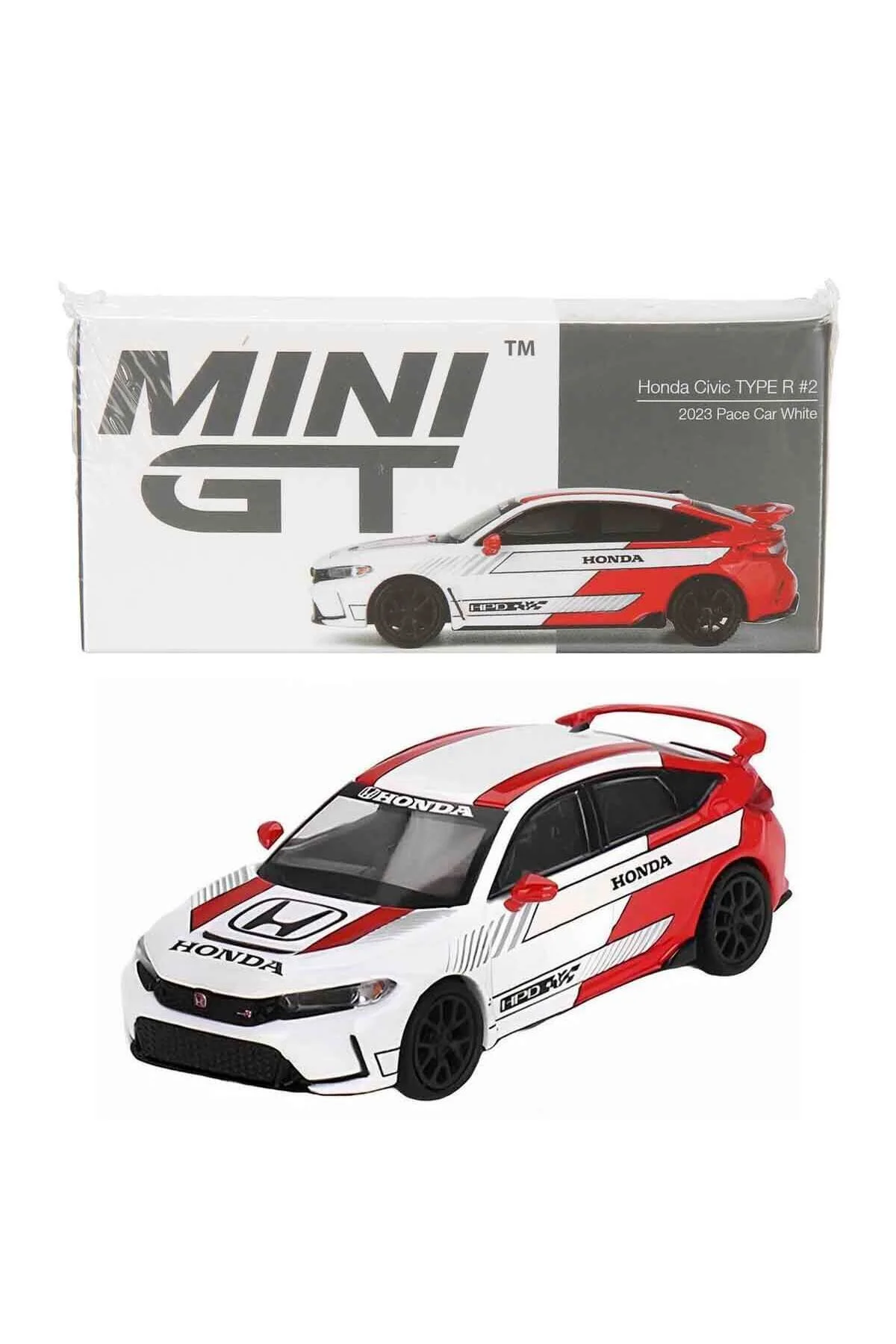 ماشین اسباب بازی 1:64 HONDA CIVIC TYPE R 2 2023 PACE CAR WHITE DIECAST MODEL mini gt