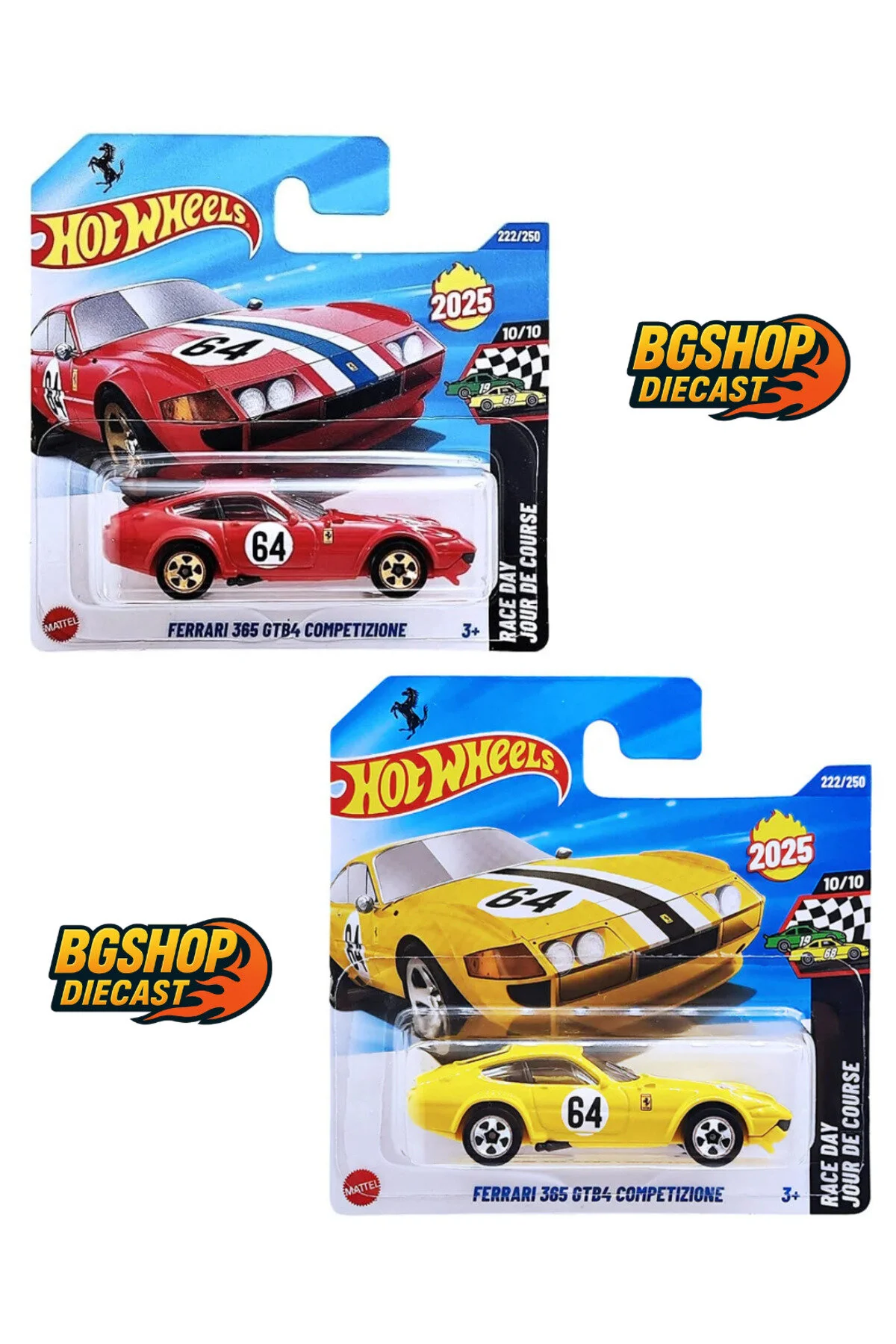 ماشین اسباب بازی فراری 365 GTB4 COMPETIZIONE زرد قرمز مجموعه 2 عددی از ترکیه HOT WHEELS