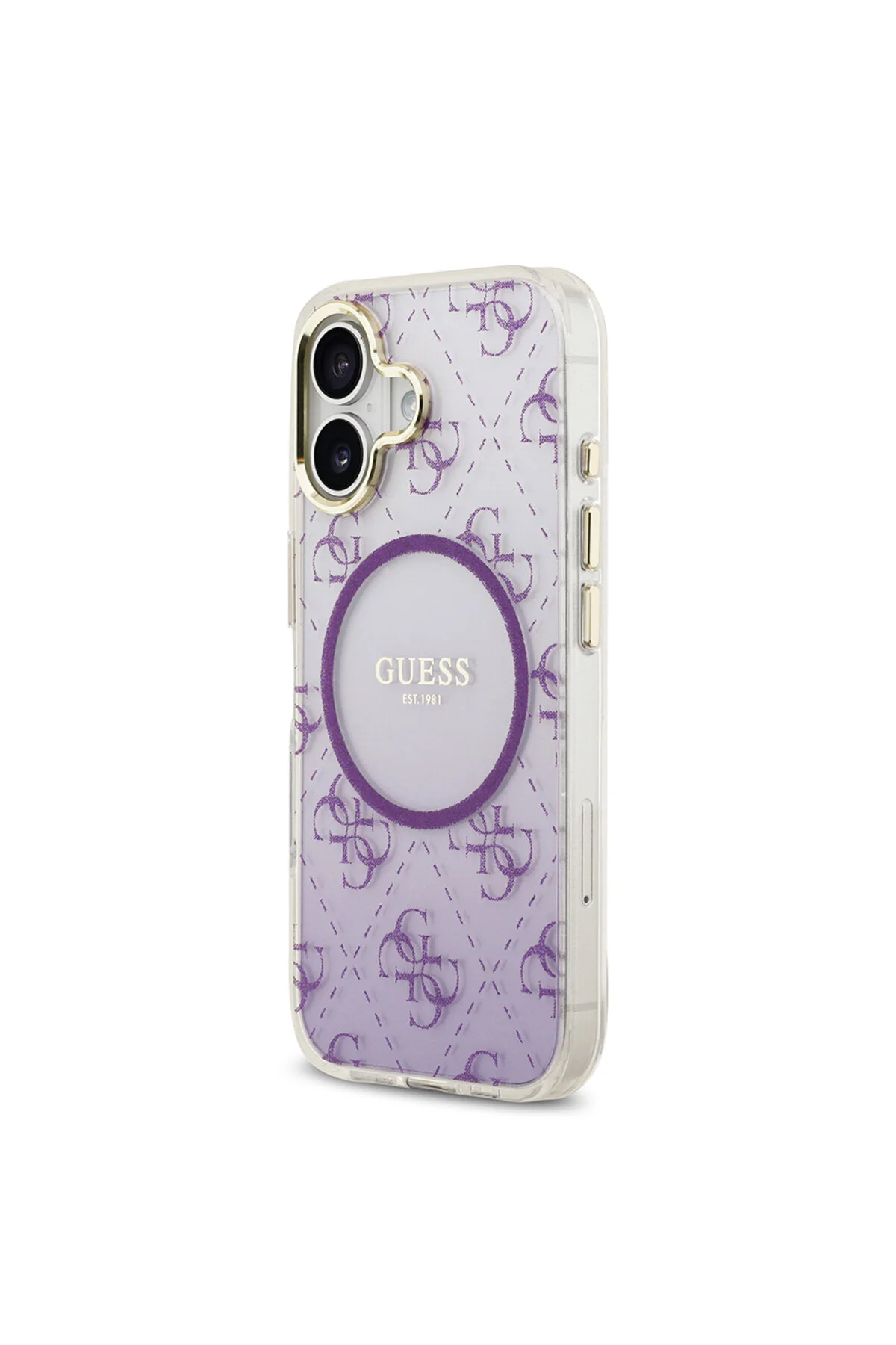 کاور و قاب سازگار با IPHONE 17 اصل دارای مجوز M SAFE طرح 4G سیلیکونی براق بنفش Guess