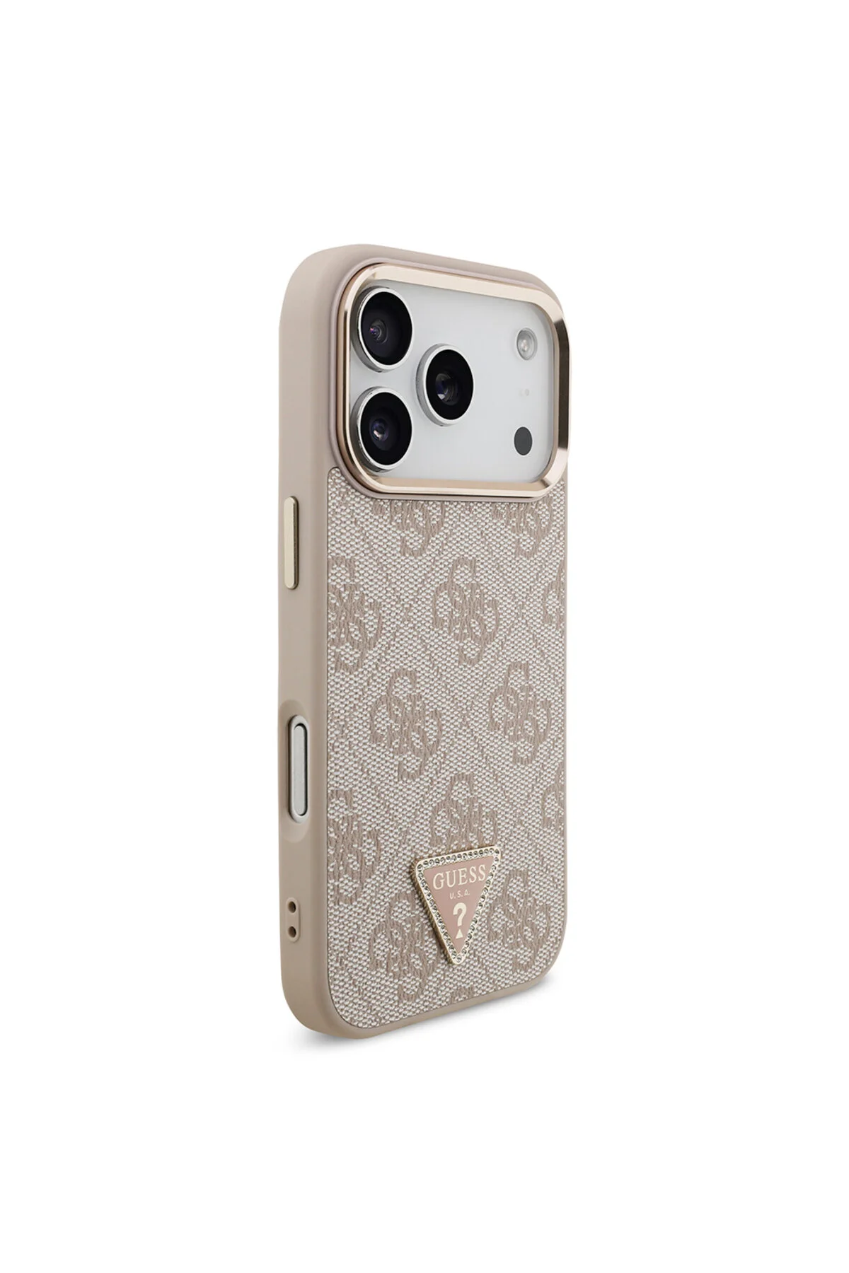 کاور و قاب دوربین طلایی با مجوز M SAFE IPHONE 17 PRO LOGO STONED TRIANGLE 4G صورتی طرح دار Guess