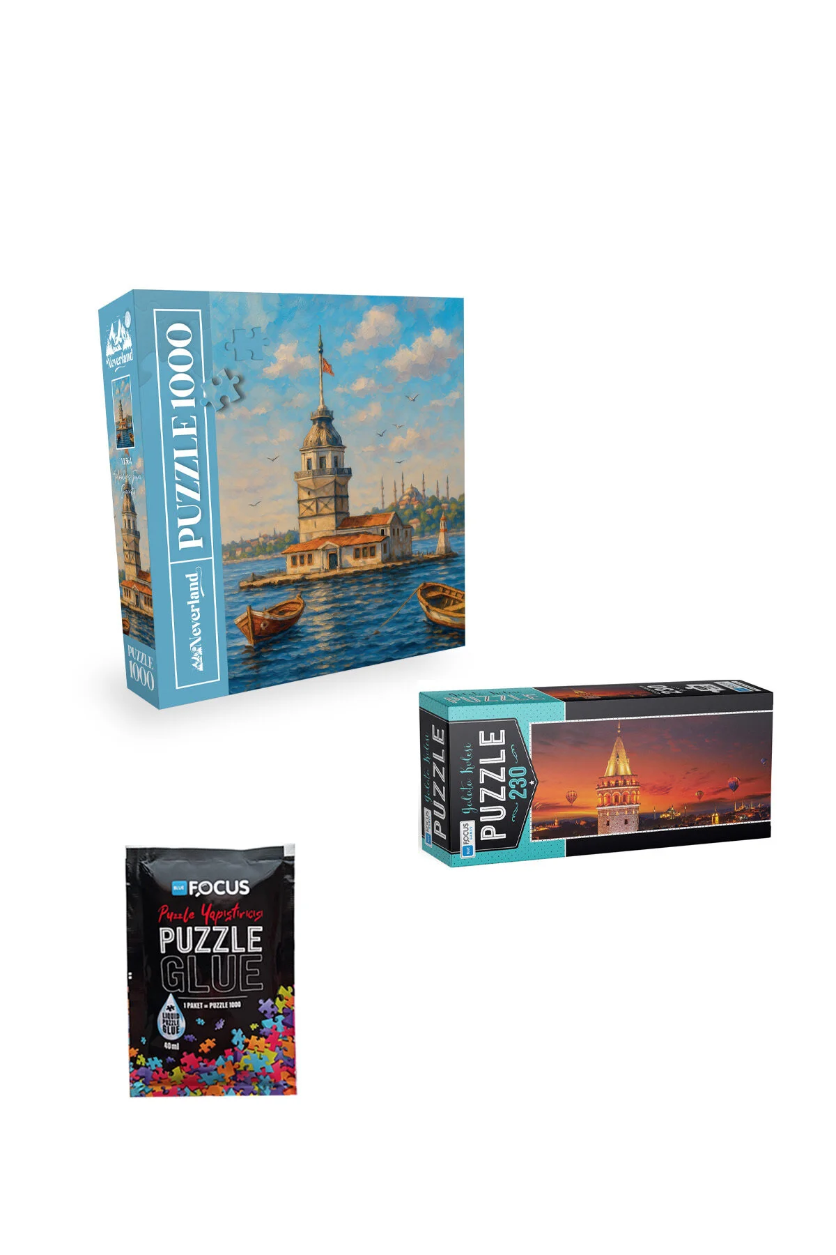 پازل 1000 PIECES PAZZLE MAIDEN'S TOWER CALM و 230 GALATA AND PAZLE GLUUE Neverland