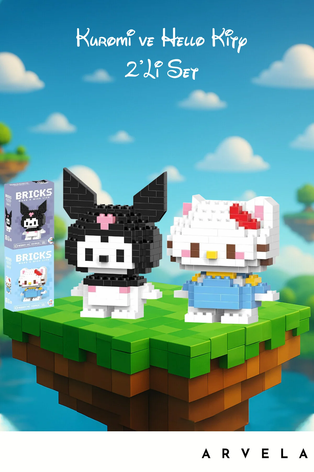 پازل سه بعدی KUROMI & HELLO KITTY – مجموعه 2 فیگور بلوکی Bricks