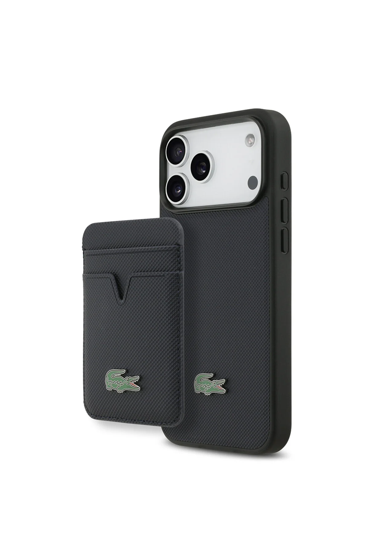 کاور و قاب روکش لوگوی فلزی با الگوی PU PIQUE دارای مجوز M SAFE CASE IPHONE 17 PRO MAX نگهدارنده کارت آبی دریایی Lacoste