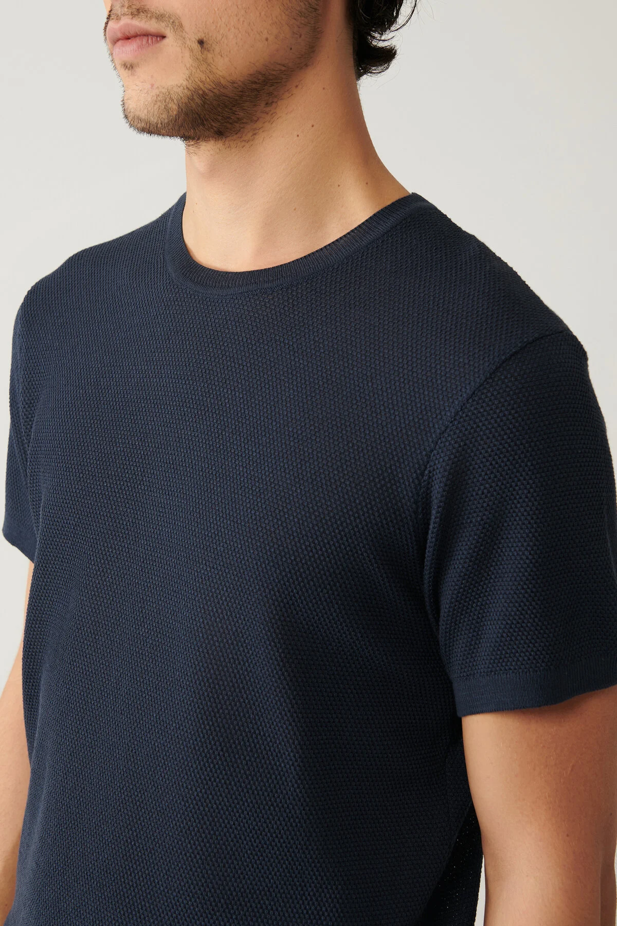 تی شرت آبی مردانه یقه دوچرخه سواری Open Navy Uny Texhed Cotton Thirt آوا Avva