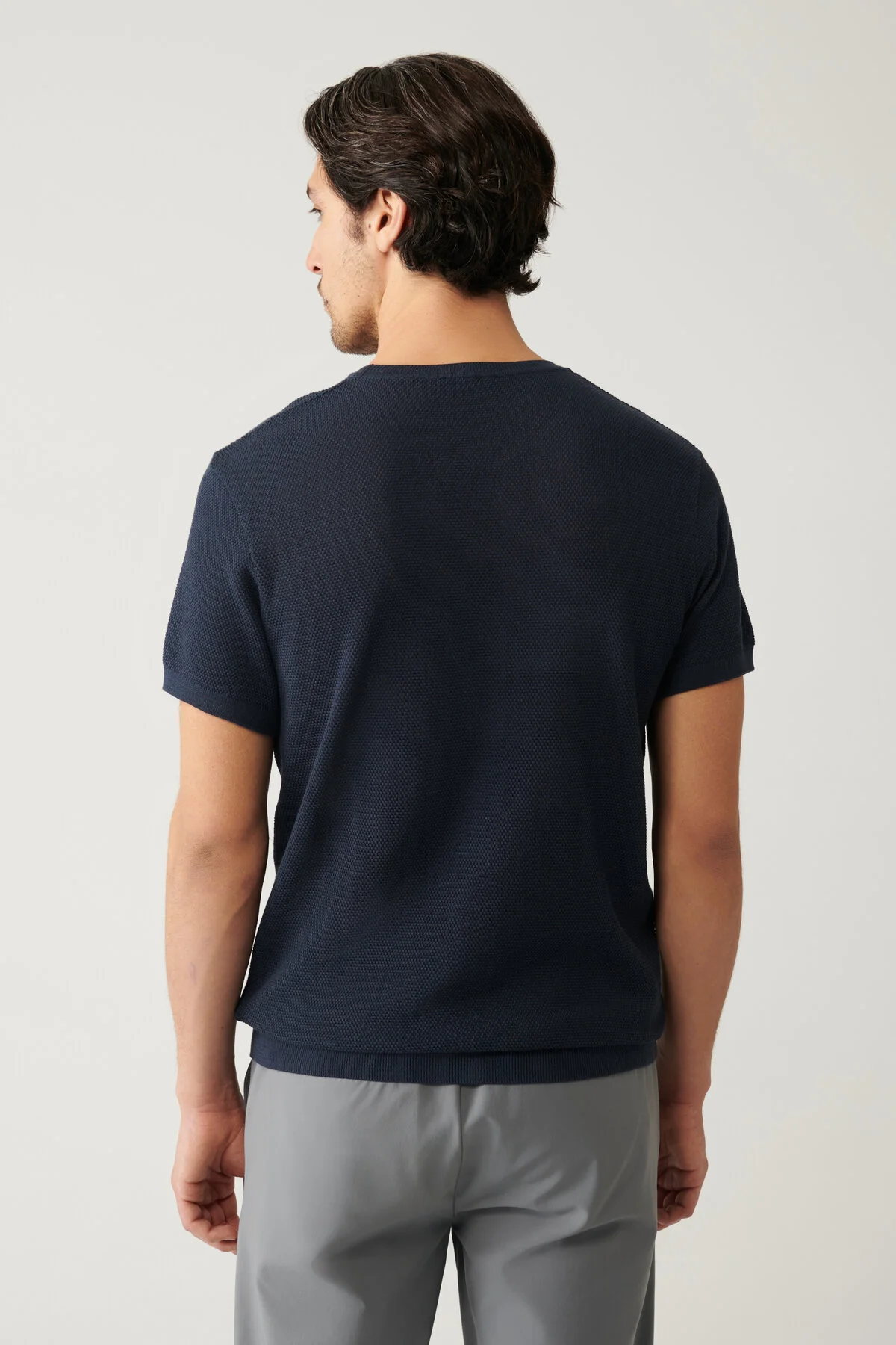 تی شرت آبی مردانه یقه دوچرخه سواری Open Navy Uny Texhed Cotton Thirt آوا Avva