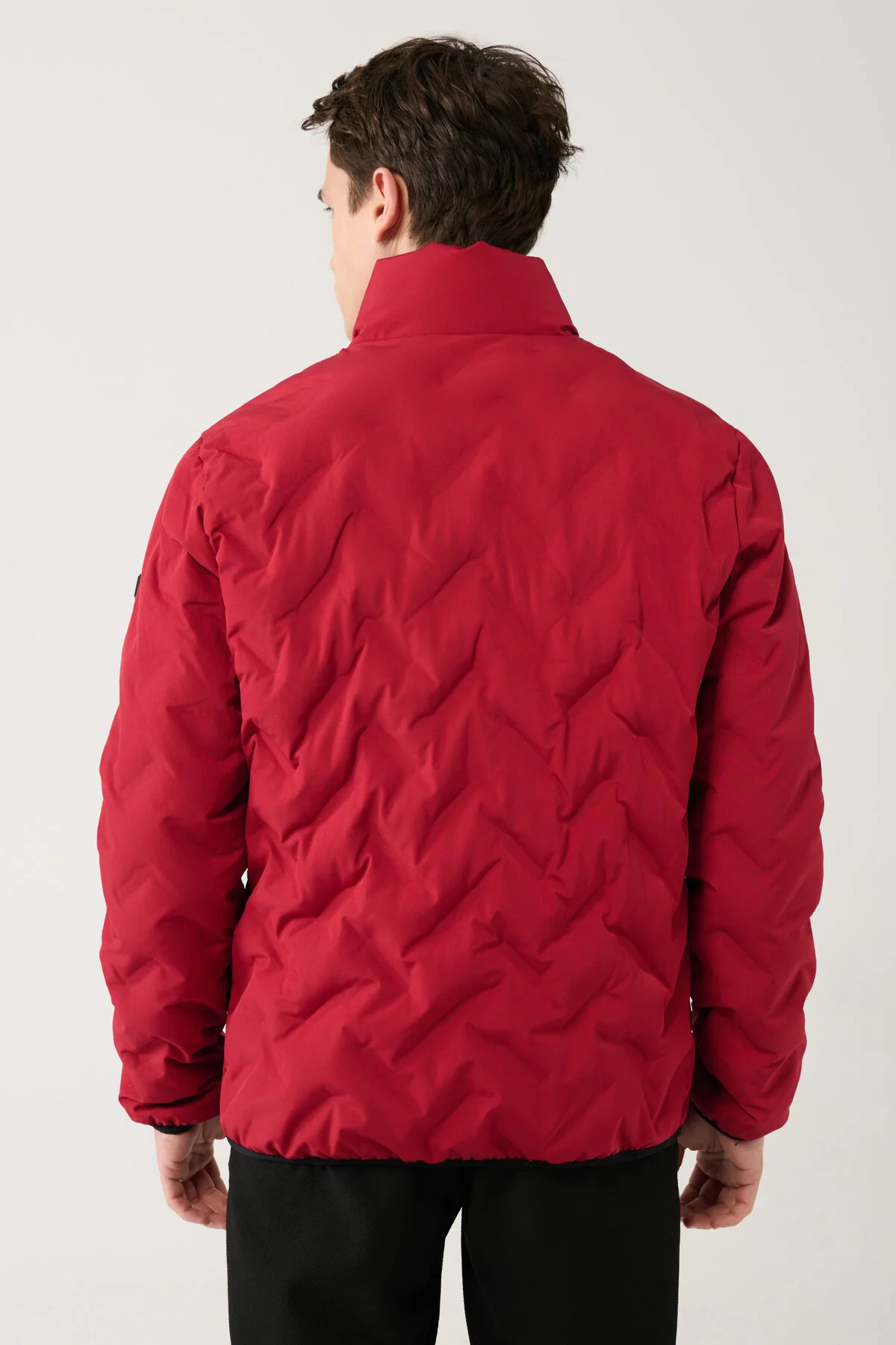 کاپشن قرمز مردانه یقه عمودی آقایان دفع آب ضد باد تورم آوا Avva