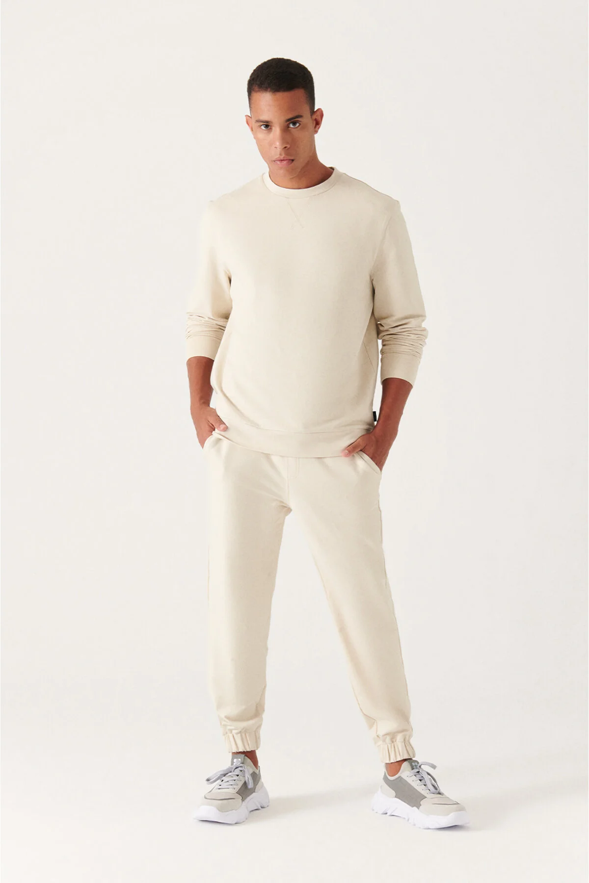 شلوار گرمکن خاکستری مردانه نوار جیب جانبی کمر 2 Ip Cotton Tracksuit شش آوا Avva