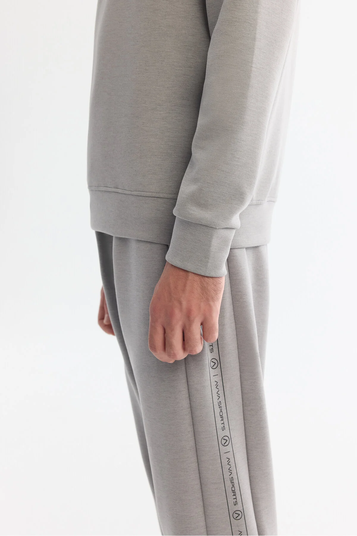 سویشرت خاکستری مردانه یقه دوچرخه طرح دار Elastan Sweatshirt آوا Avva