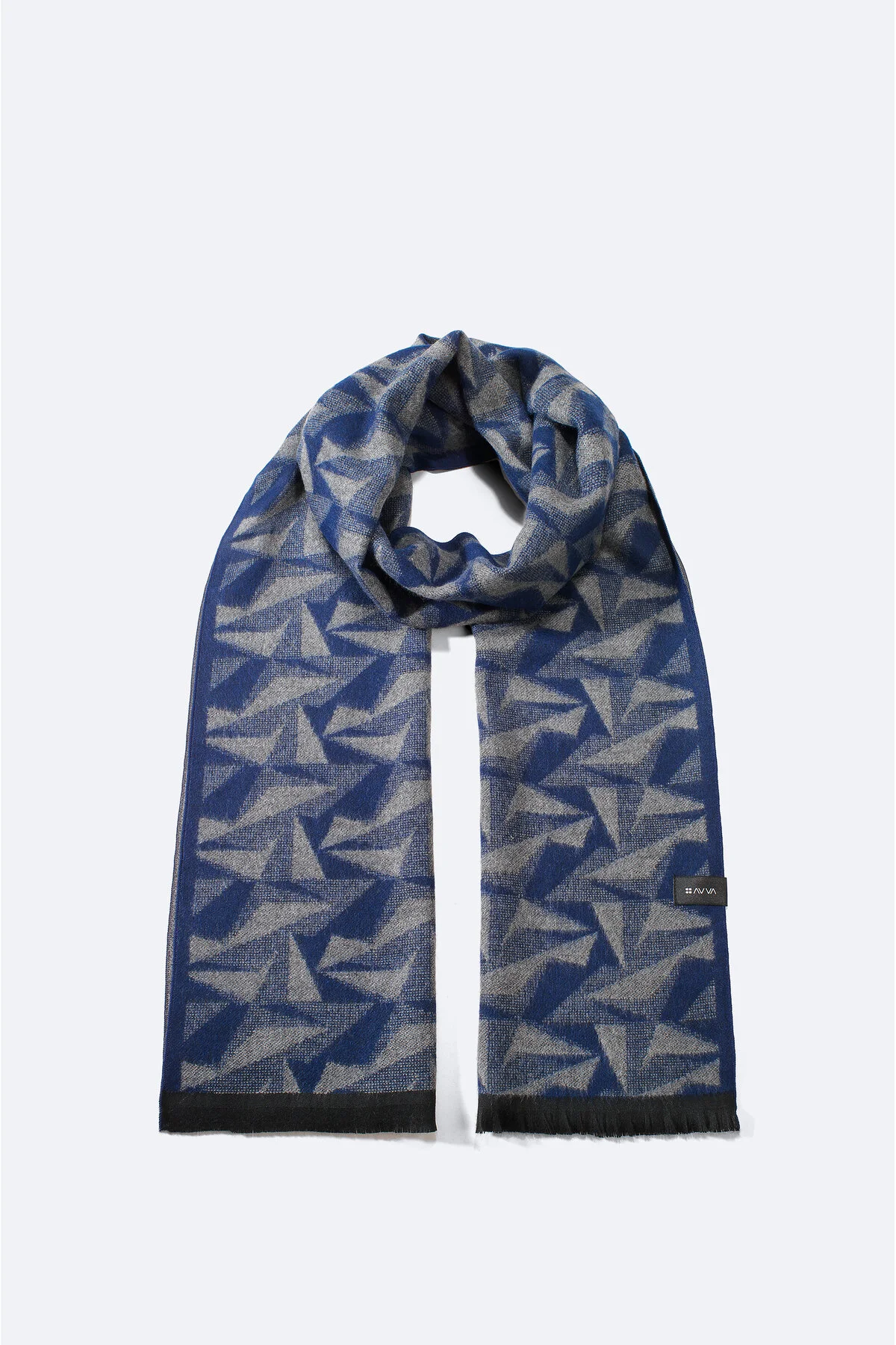 شال آبی مردانه Tassel Blue Navy الگوی آوا Avva