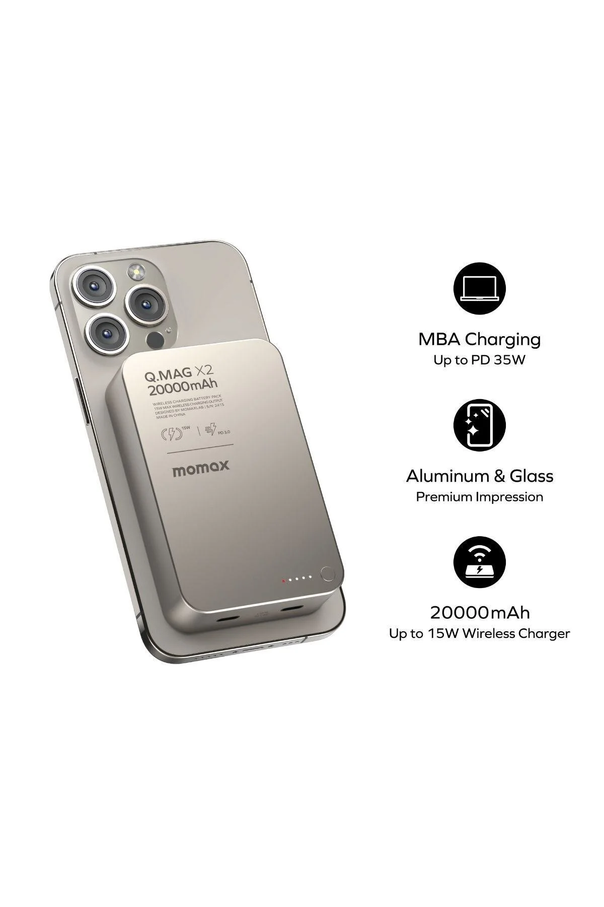 پاوربانک بسته باتری بی سیم Q.MAG X 5000MAH تیتانیوم صحرا Momax