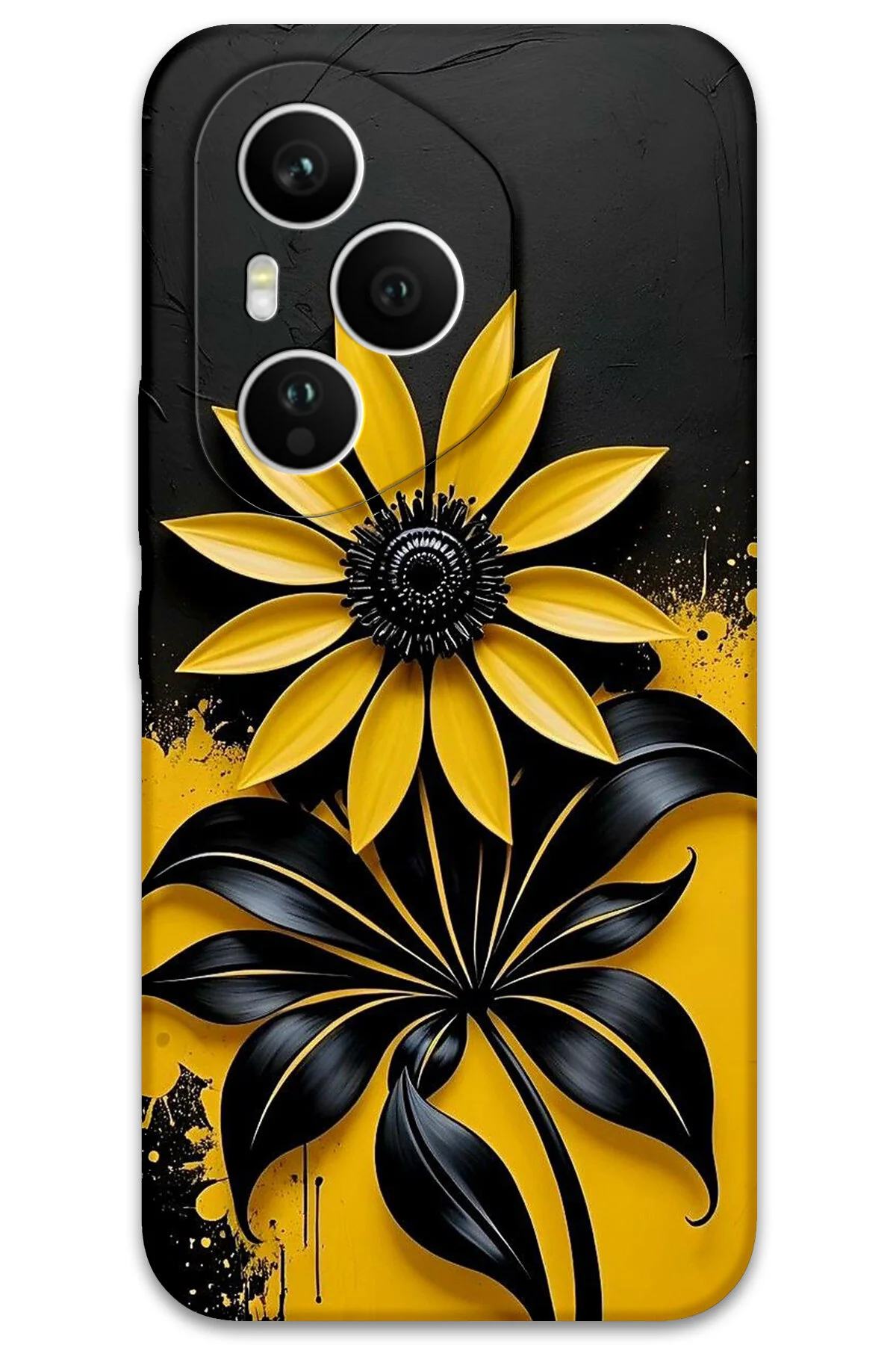 کاور و قاب پشتی طرح HD HUAWEI HONOR 400 PRO گل زرد مشکی MRCİLETİSİM