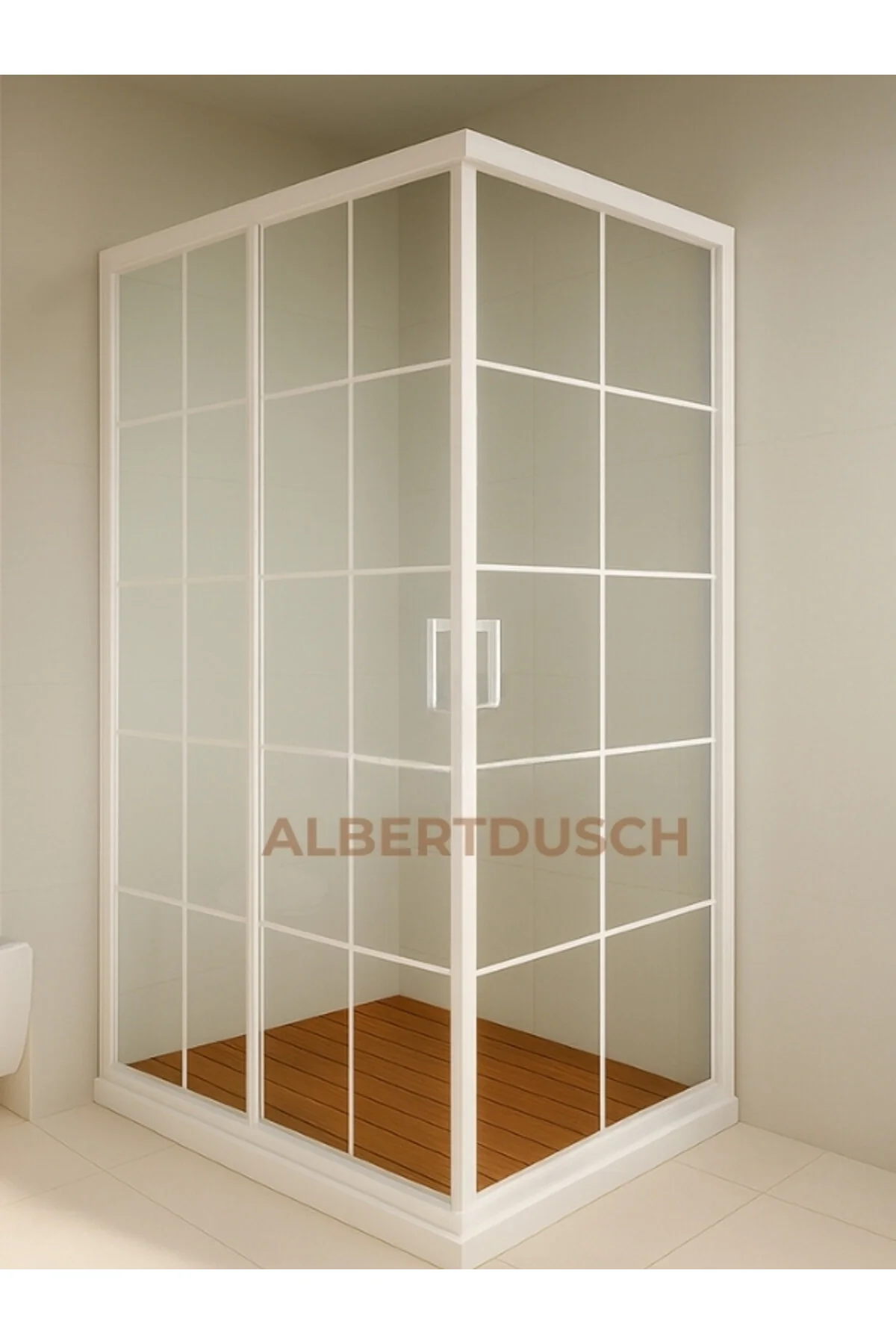 کابین دوش مربع سفید راه شیشه ای 5 میلی متر ارتفاع 190 سانتی albert dusch