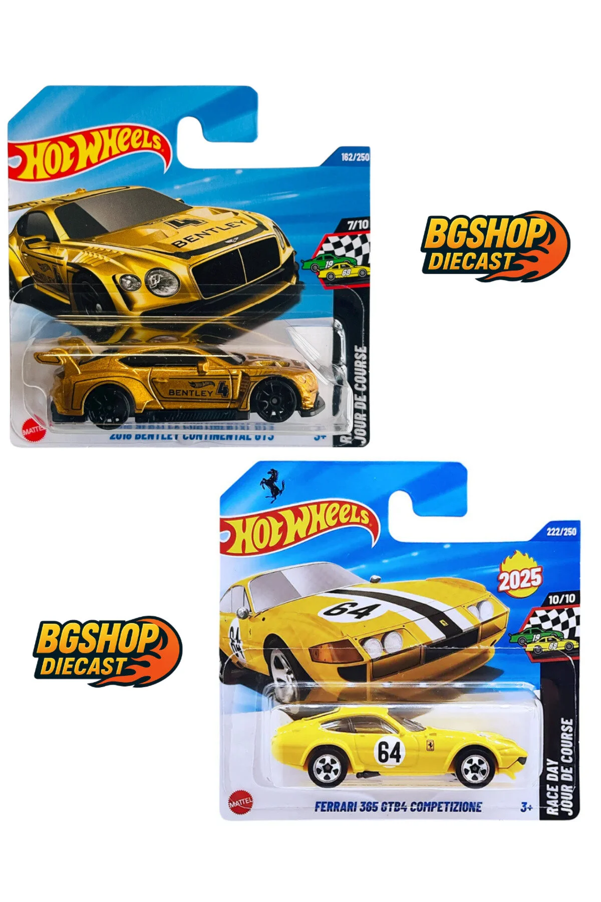 ماشین اسباب بازی بنتلی کانتیننتال GT3 طلا 2018 فراری 365 GTB4 COMPETIZIONE زرد قاب جدید از ترکیه HOT WHEELS