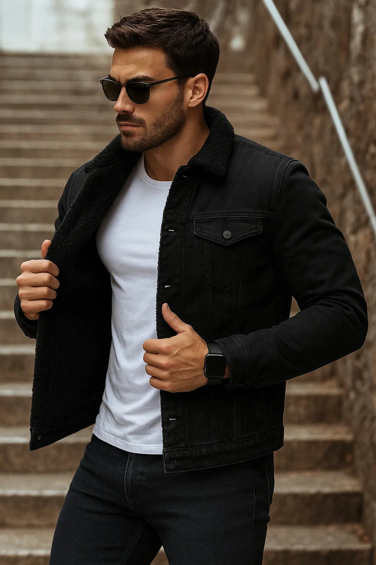 کاپشن ژاکت جین مشکی S.BLACK خز شیک و مد روز زمستانی مردانه comstar
