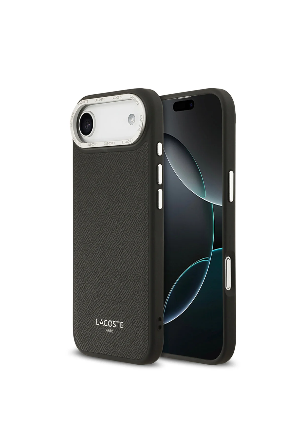 کاور و قاب سازگار با هوا IPHONE 17 اصل دارای مجوز M SAFE CHAMPS ELYSEES PU چرم طراحی جلد مشکی Lacoste
