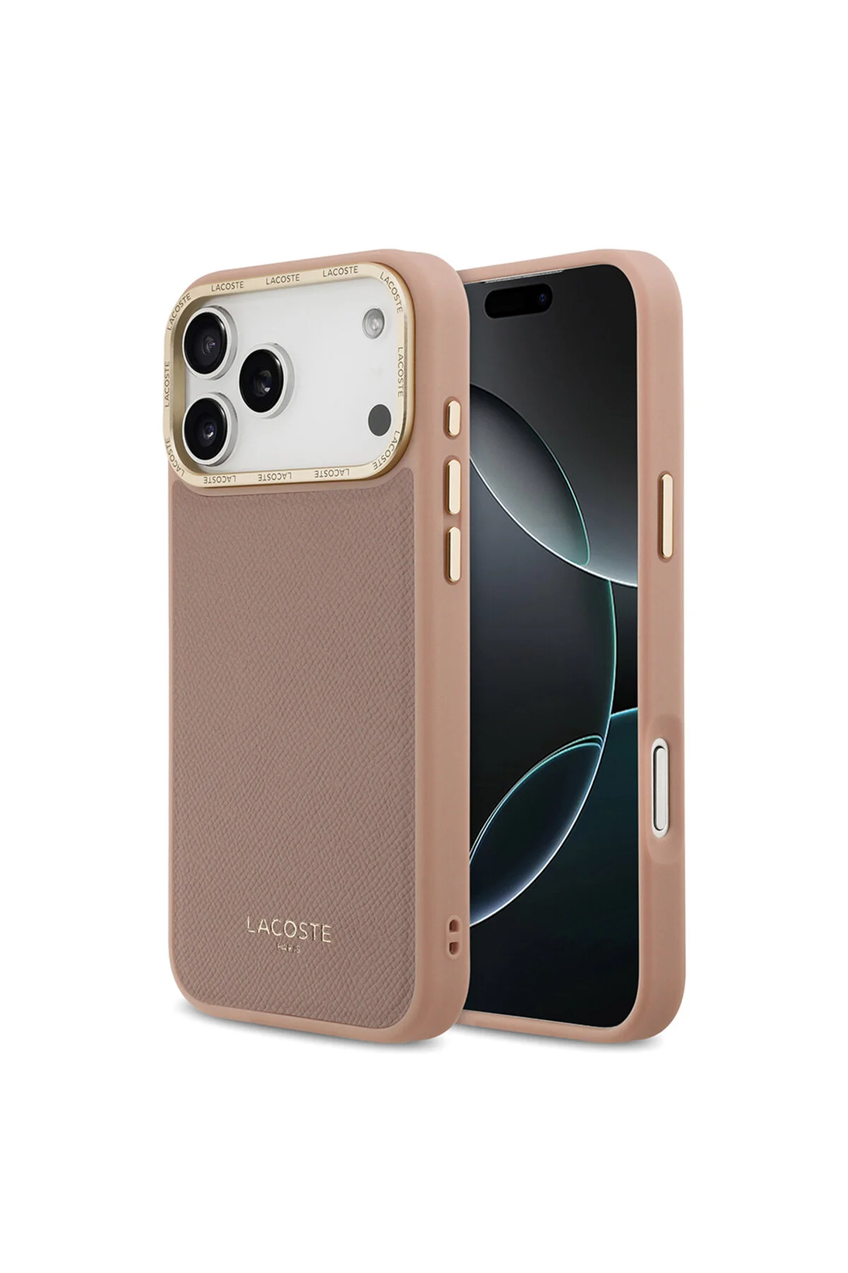 کاور و قاب سازگار با IPHONE 17 PRO MAX دارای مجوز M SAFE CHAMPS ELYSEES PU چرم طراحی جلد صورتی Lacoste