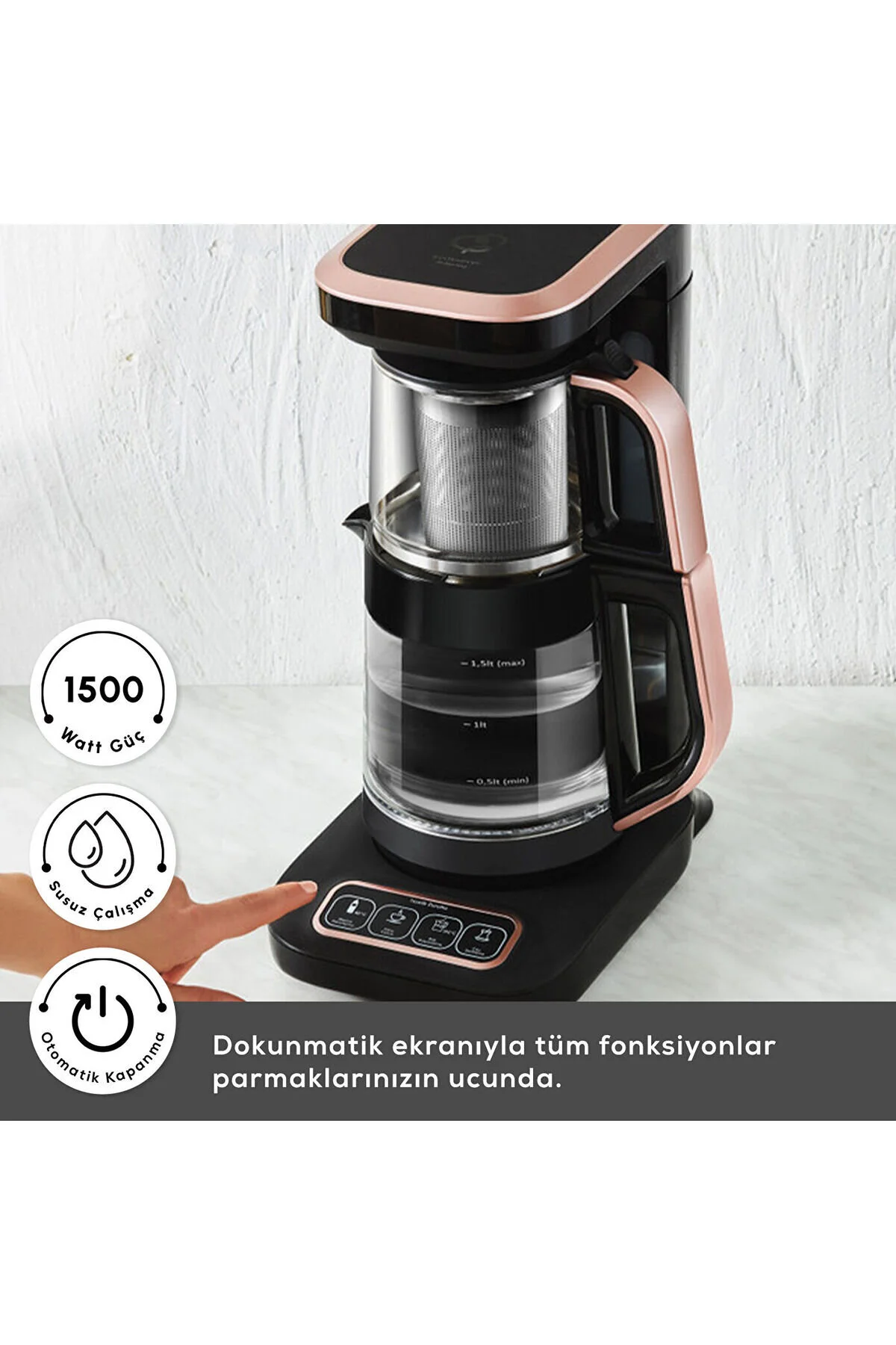 چای ساز KARACA ROBOTEA PRO CONNECT 4 IN 1 TAKING GLASS TEA MACHINE ROSEGOLD krc