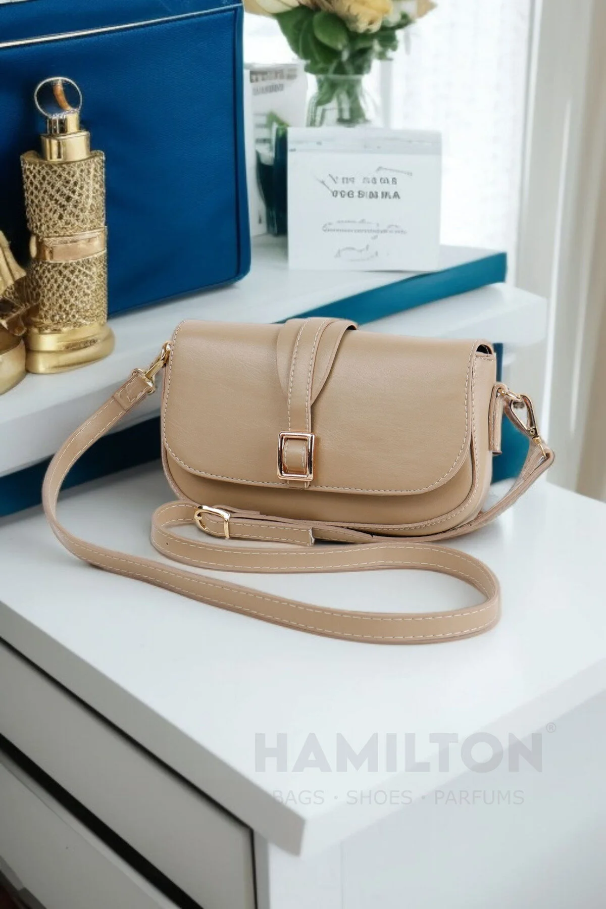 کیف شانه ای زنانه اورجینال شیک سرشانه و کراس بادی با سگک بند قابل تنظیم جزئیات روبان HAMILTON