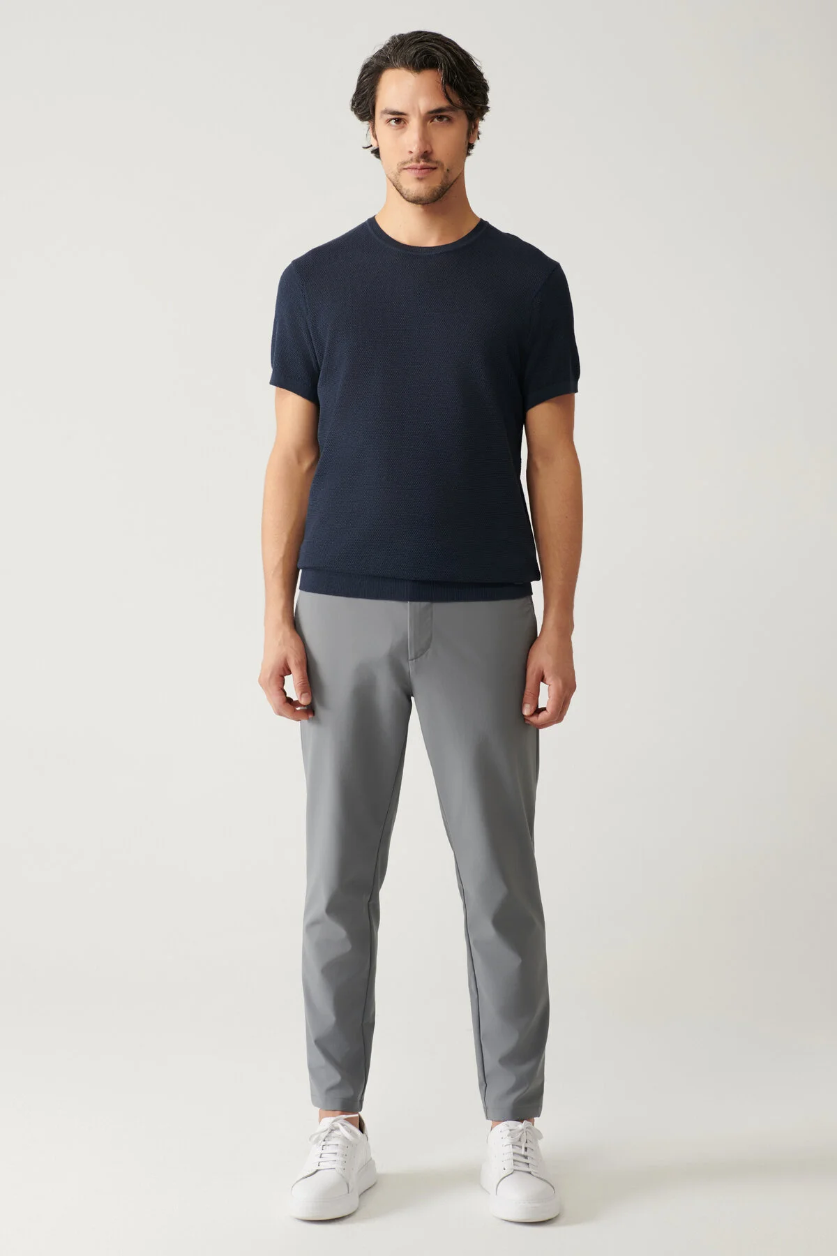 تی شرت آبی مردانه یقه دوچرخه سواری Open Navy Uny Texhed Cotton Thirt آوا Avva