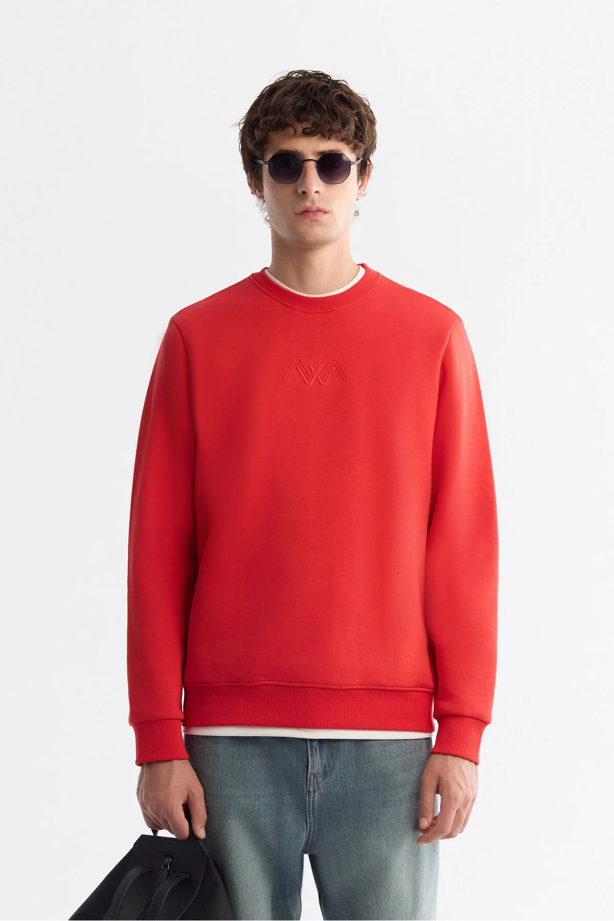 سویشرت قرمز مردانه یقه دوچرخه 3 Ip Sweatshirt آوا Avva