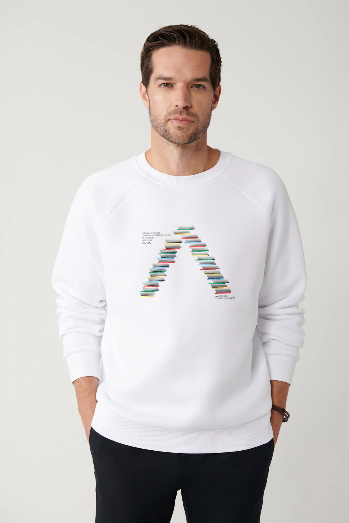 سویشرت سفید مردانه یقه دوچرخه 3 Ip Sweatshirt A32Y1293 آوا Avva